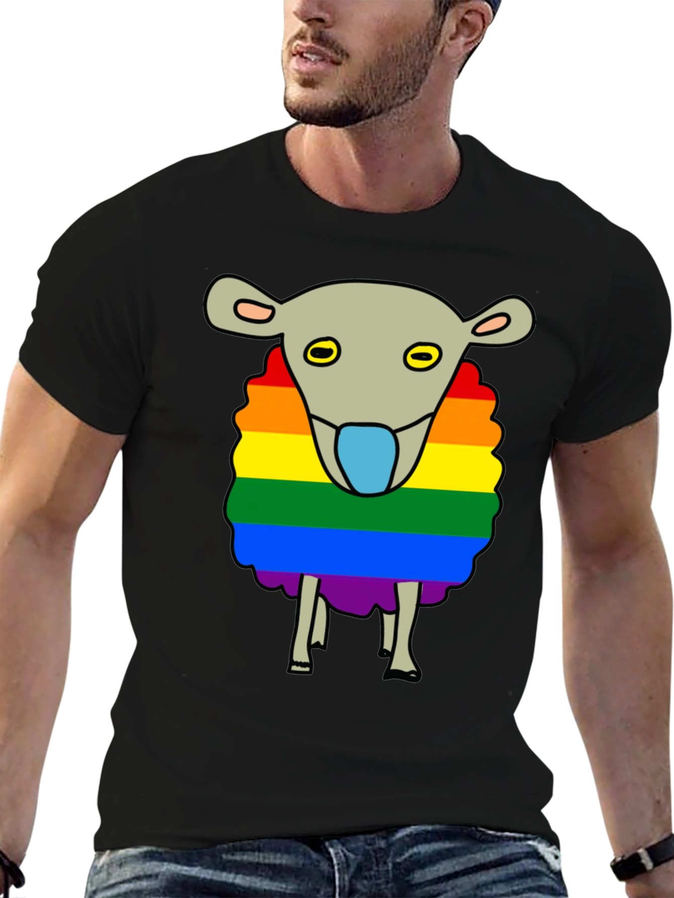 Black Rainbow Sheep Graphic Tee - Black Cotton Blend view 6