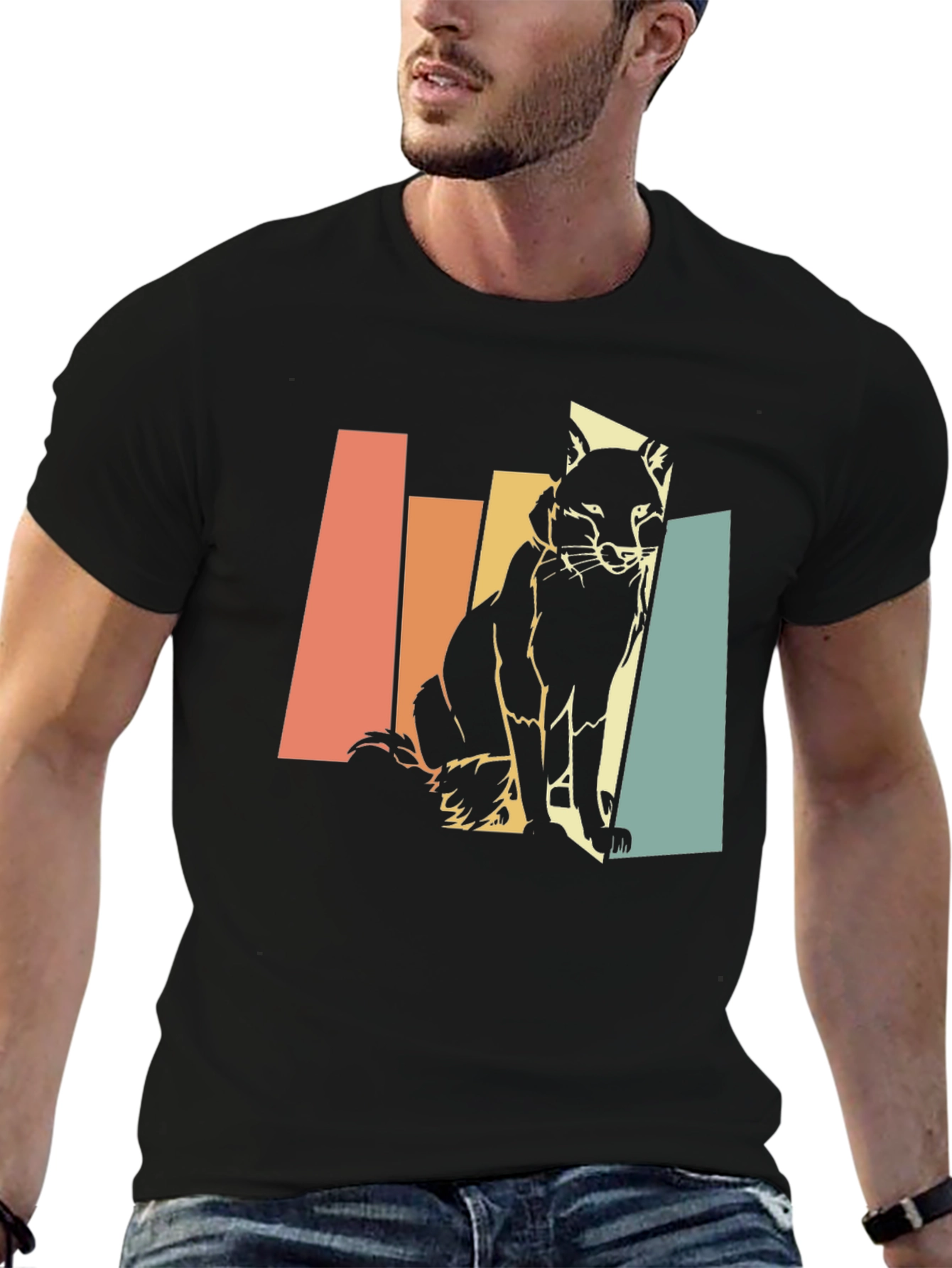 Black Retro Fox Graphic Tee - Unisex Black T-Shirt view 6