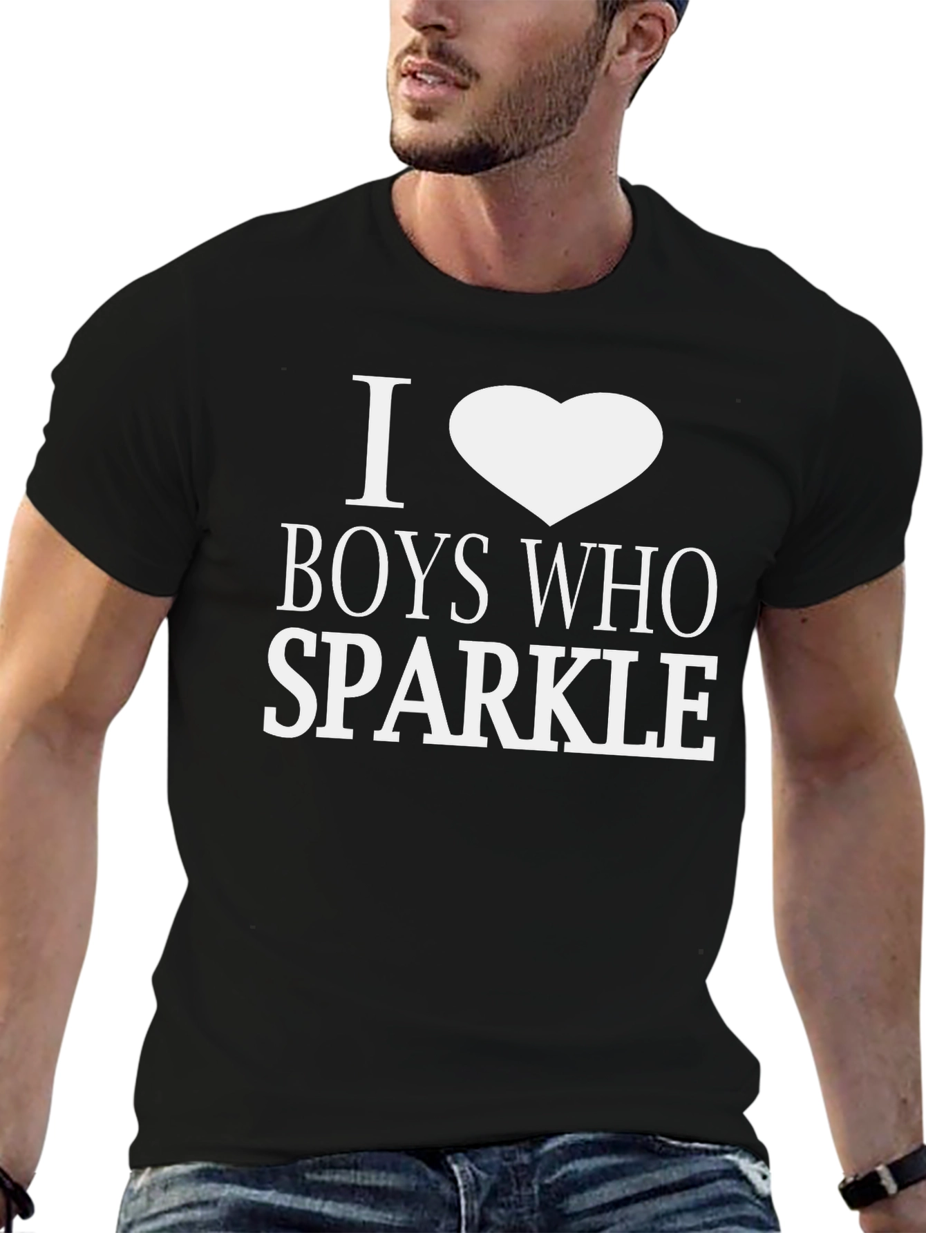Black I Heart Boys Who Sparkle T-Shirt - Black view 6