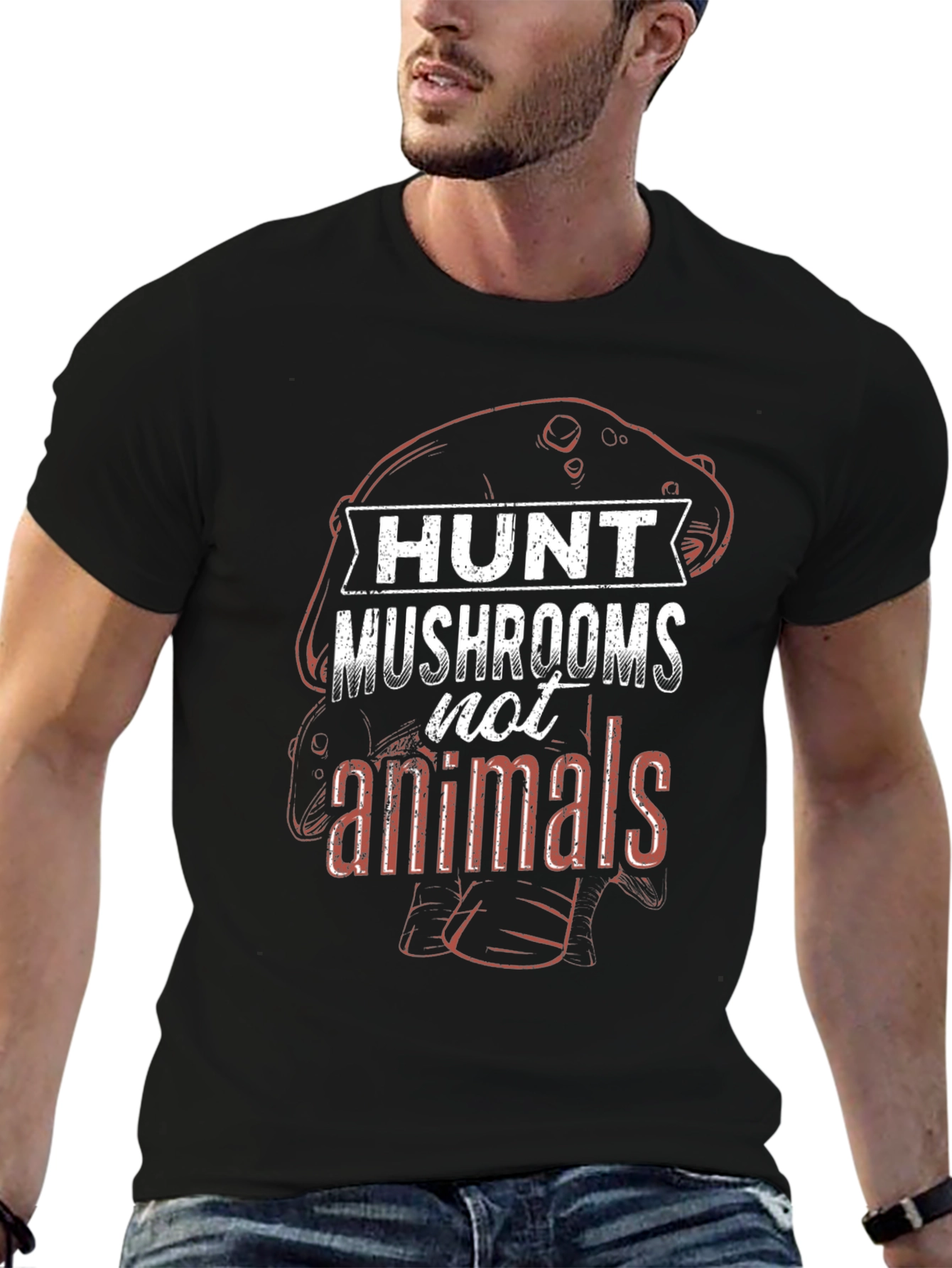 Black Hunt Mushrooms Not Animals Graphic Tee view 6