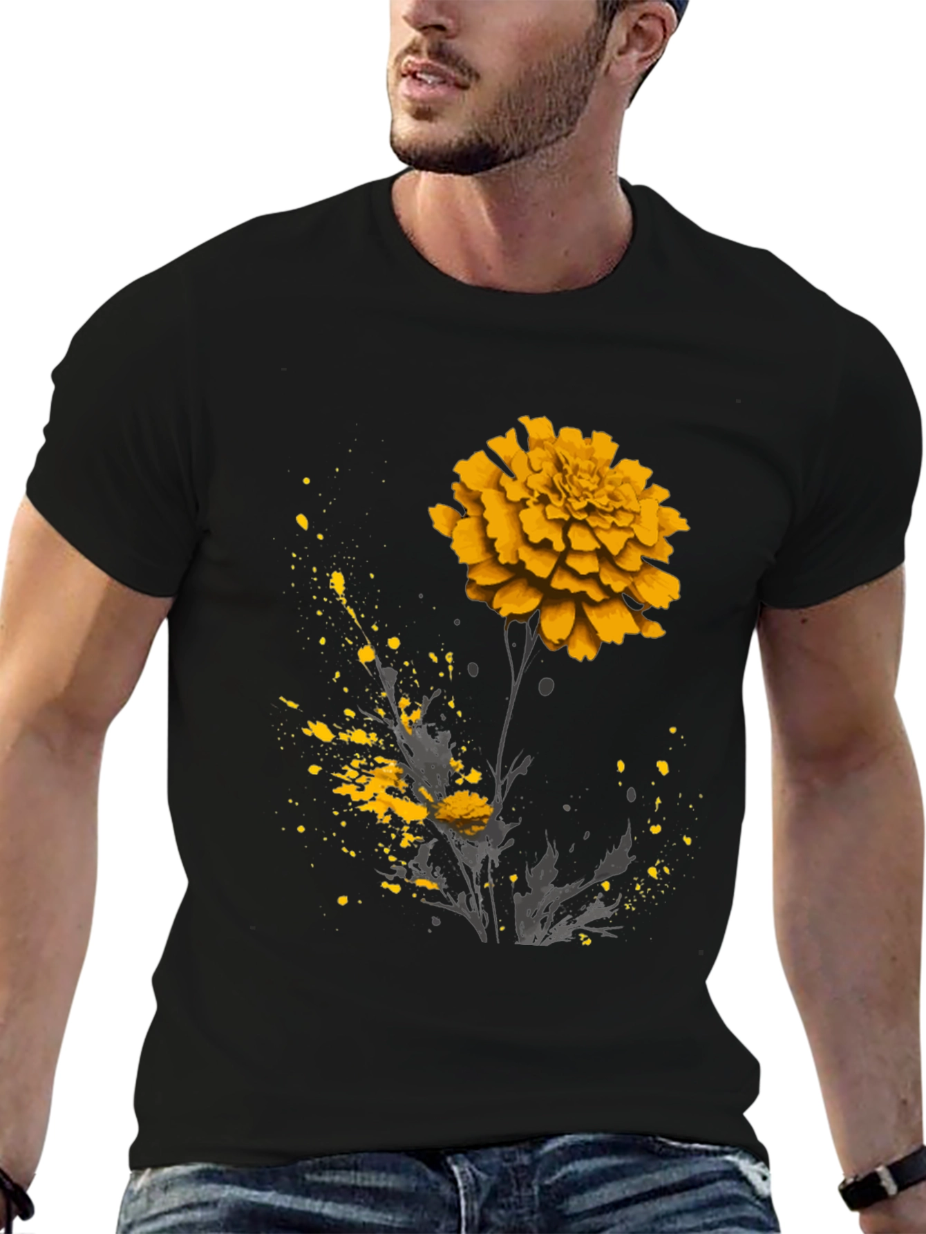 Black Floral Graphic Tee - Black T-Shirt with Flower Design view 6