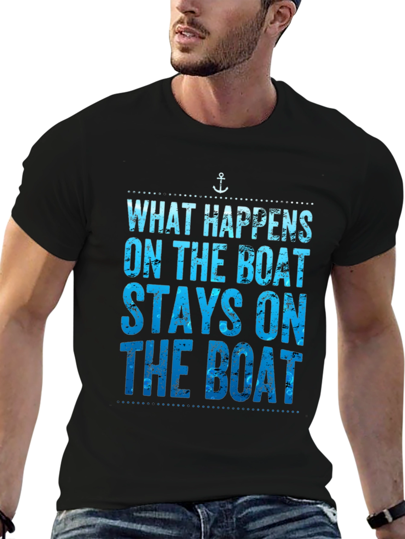 Black What Happens On The Boat T-Shirt view 6