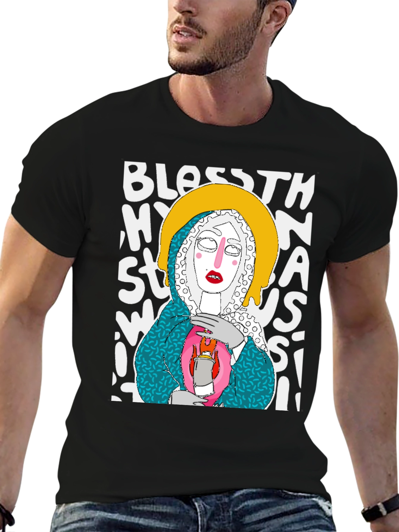 Black Artsy Graphic Tee - "Bless This Mess" view 6