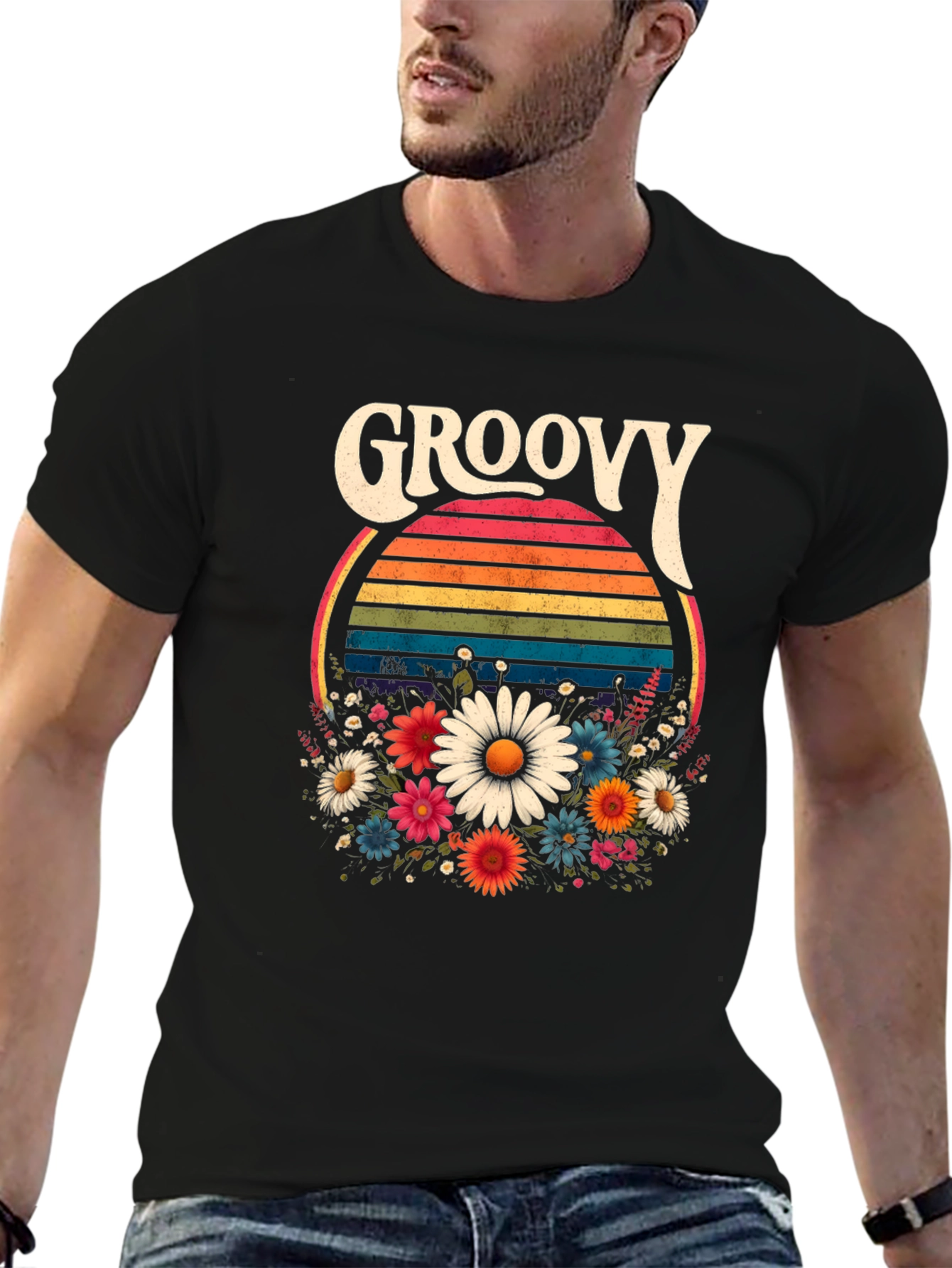 Black Groovy Floral T-Shirt - Retro Style view 6