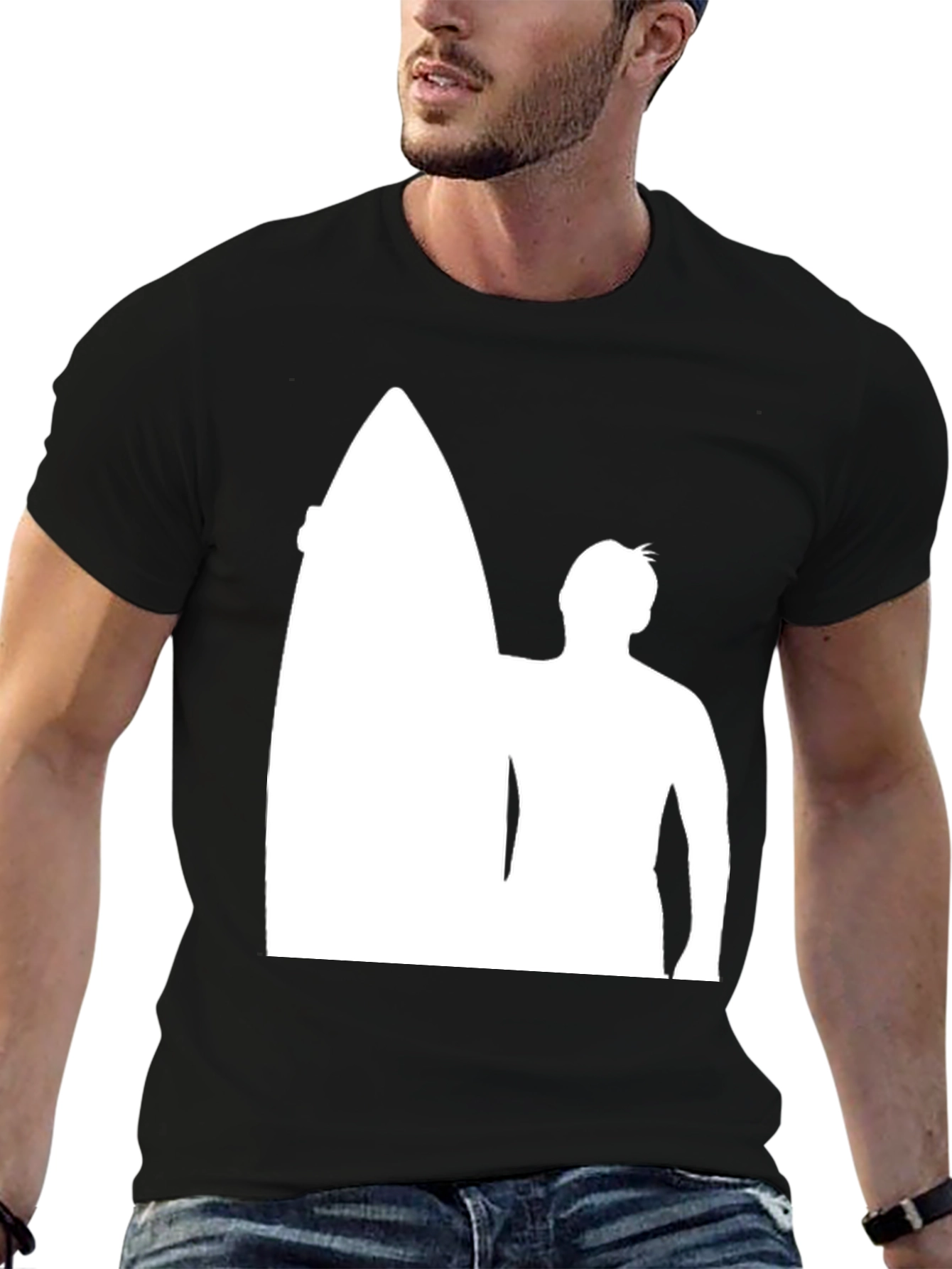 Black Surfer Silhouette Black T-Shirt view 6