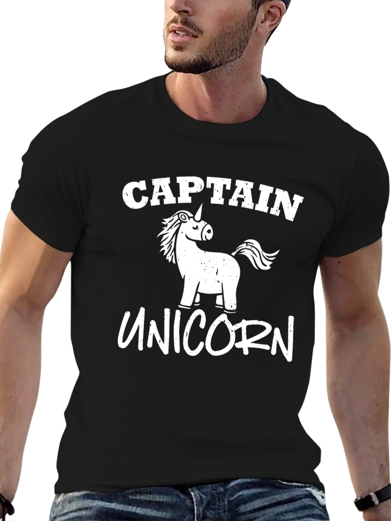 Black Captain Unicorn Graphic Tee - Men's Black T-Shirt view 6