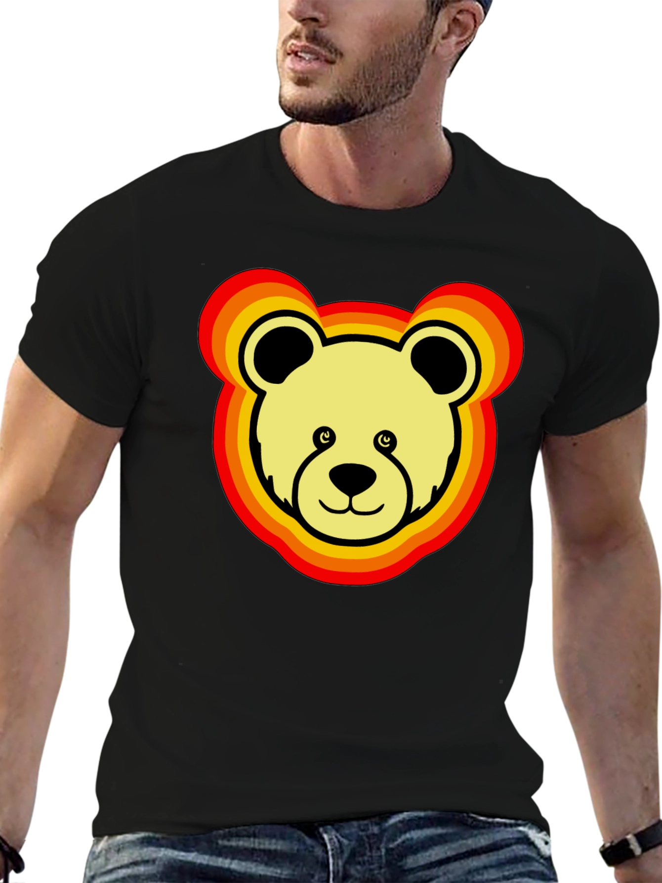 Black Retro Bear Graphic Tee - Black Cotton Blend view 6