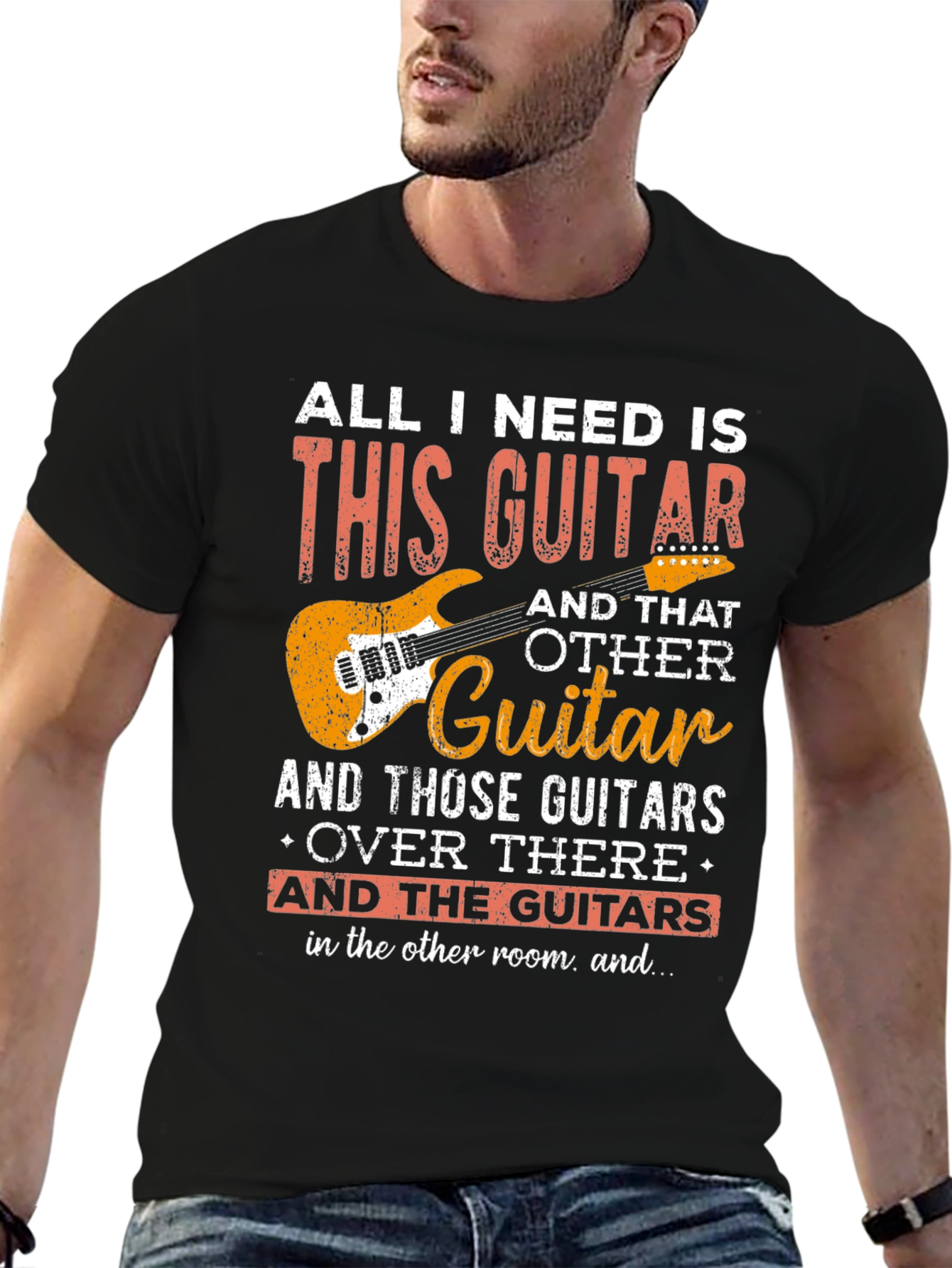Black Guitar Lover T-Shirt - All I Need Is This Guitar view 6