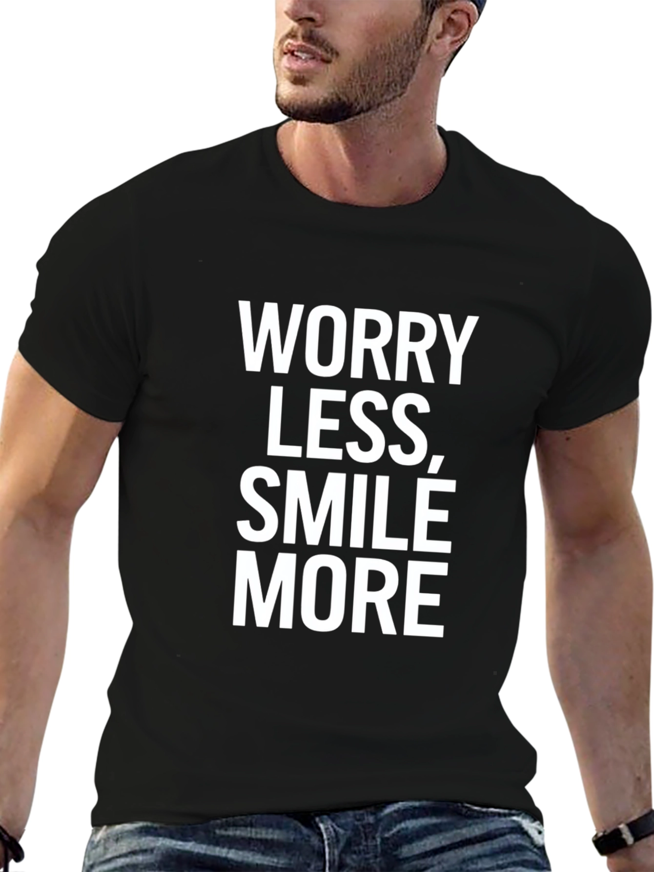 Black Worry Less Smile More Graphic Tee - Black view 6