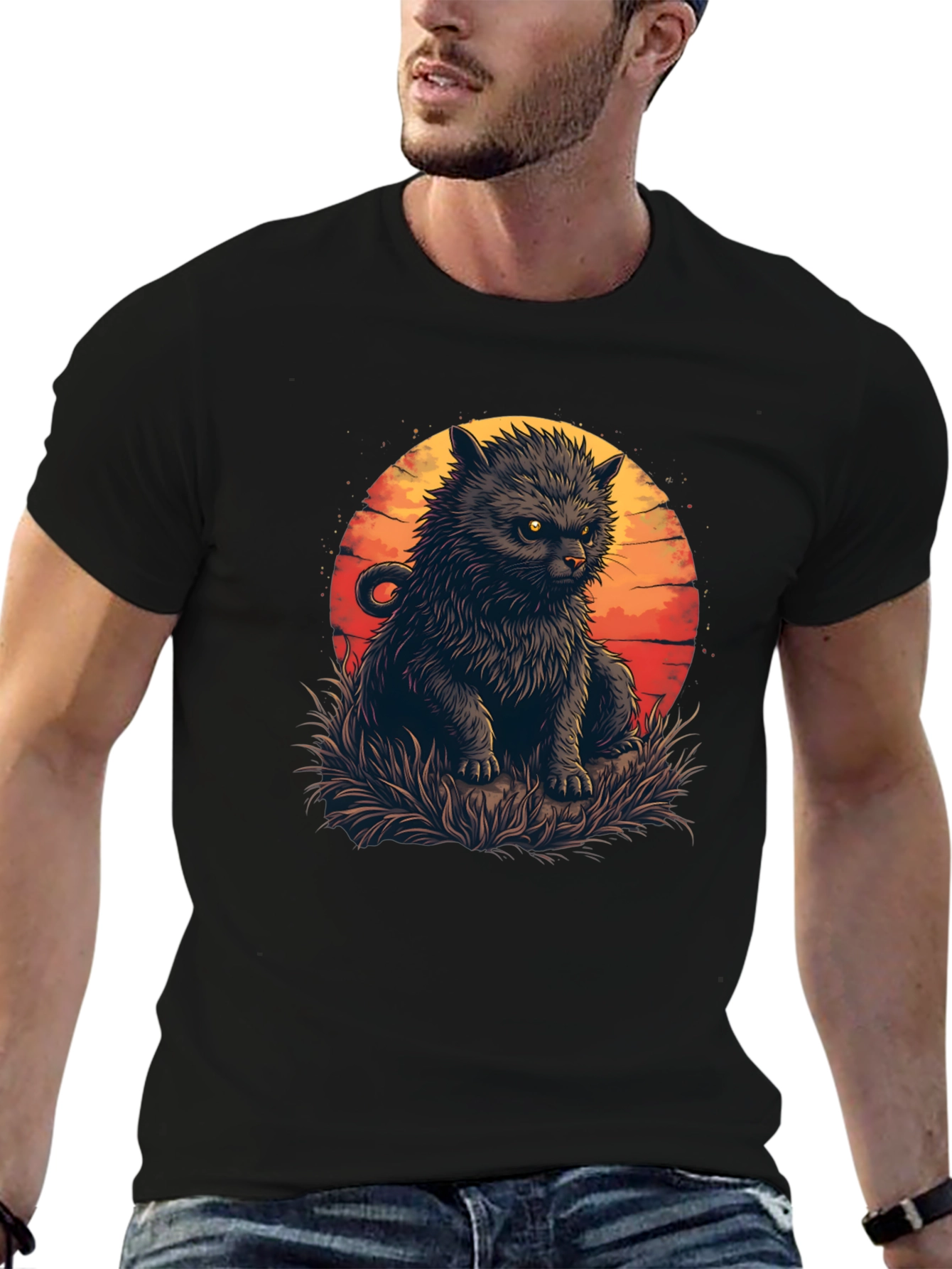 Black Black Cat Sunset Graphic Tee view 6