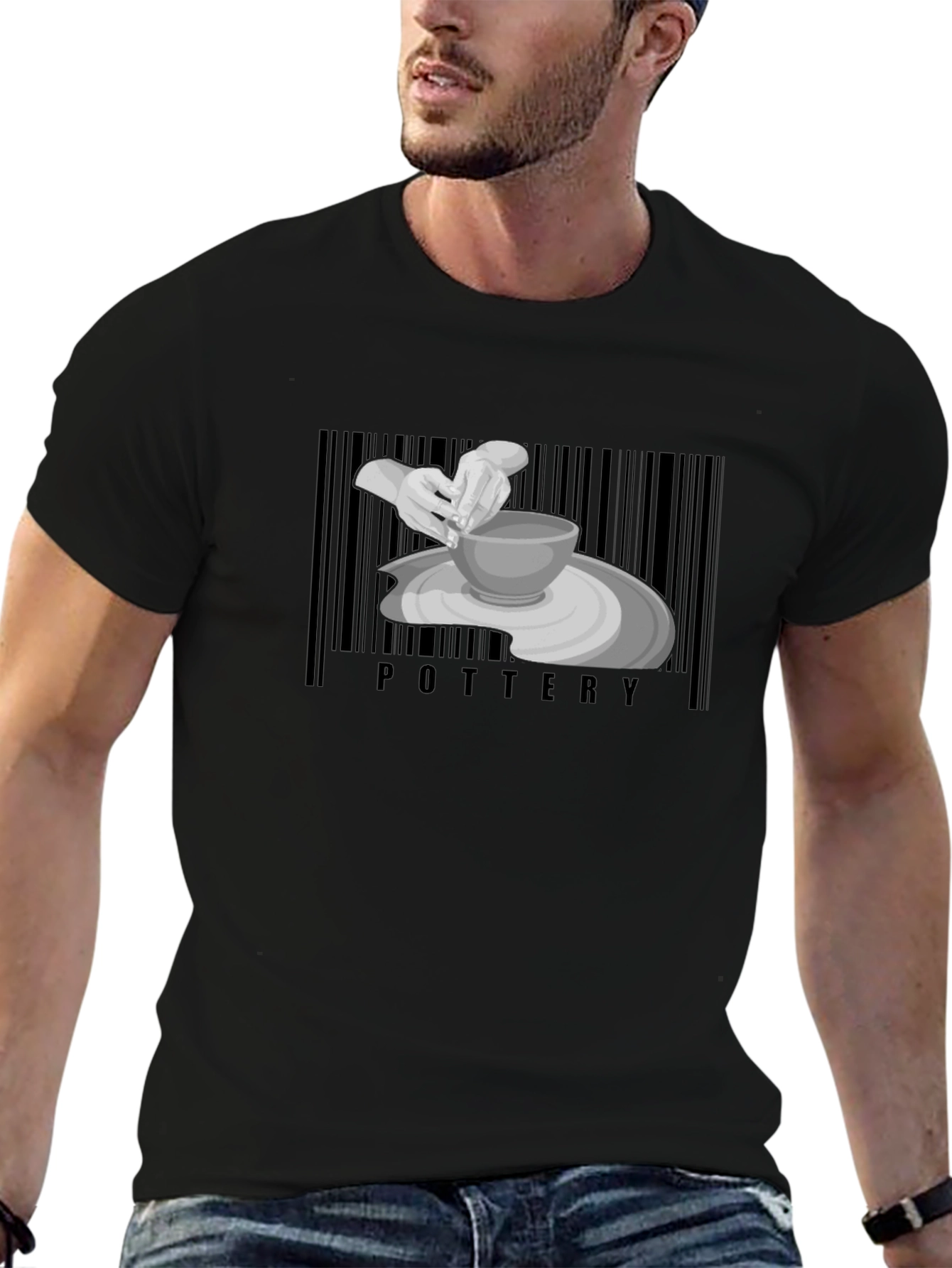 Black Pottery Wheel Graphic Tee - Unisex Cotton T-Shirt view 6