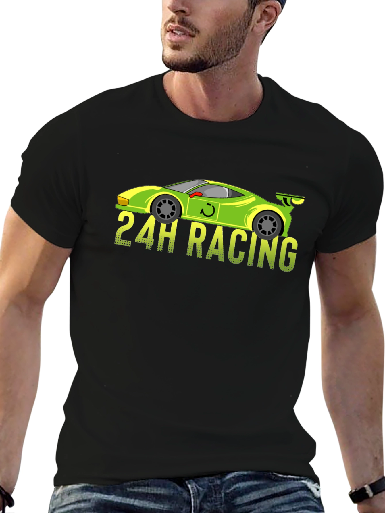 Black 24H Racing Car Graphic Black T-Shirt view 6