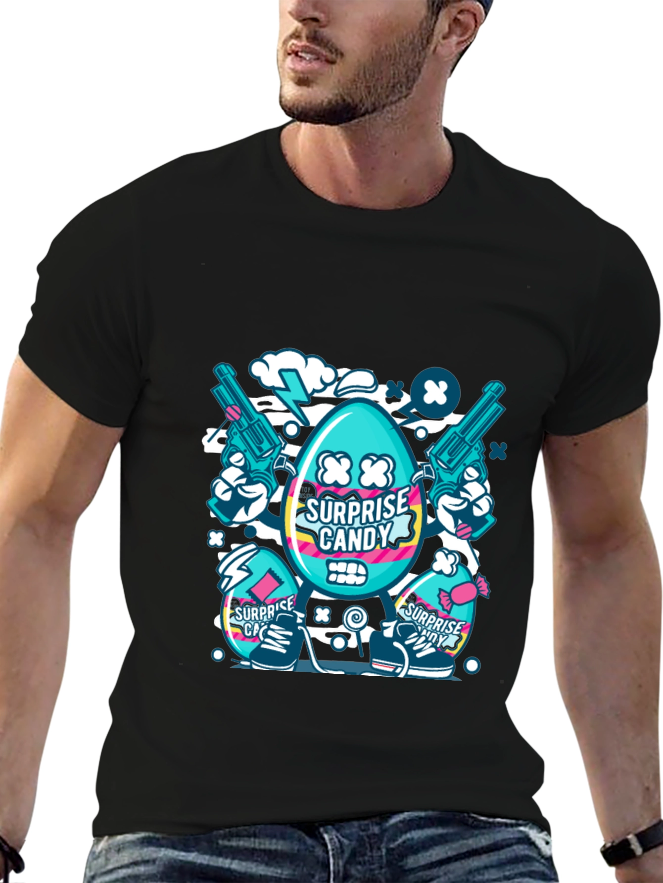Black Surprise Candy Graphic T-Shirt - Funky Streetwear view 6