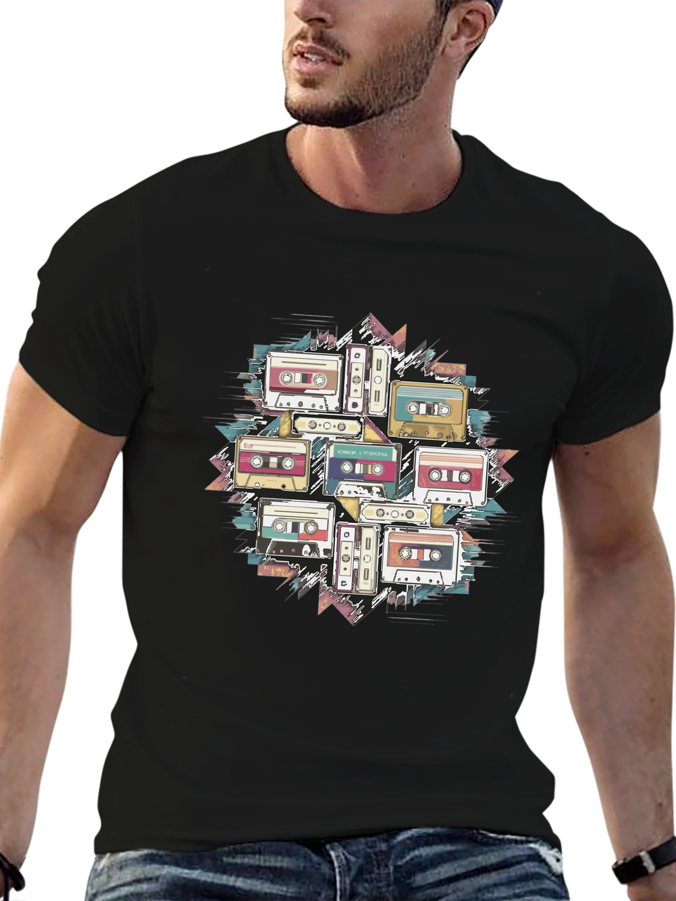 Black Retro Cassette Tape T-Shirt - Vintage Music Lover Tee view 6