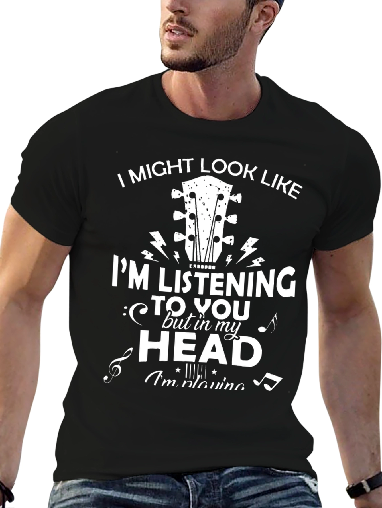 Black Musician's Humor T-Shirt: I'm Listening In My Head view 6