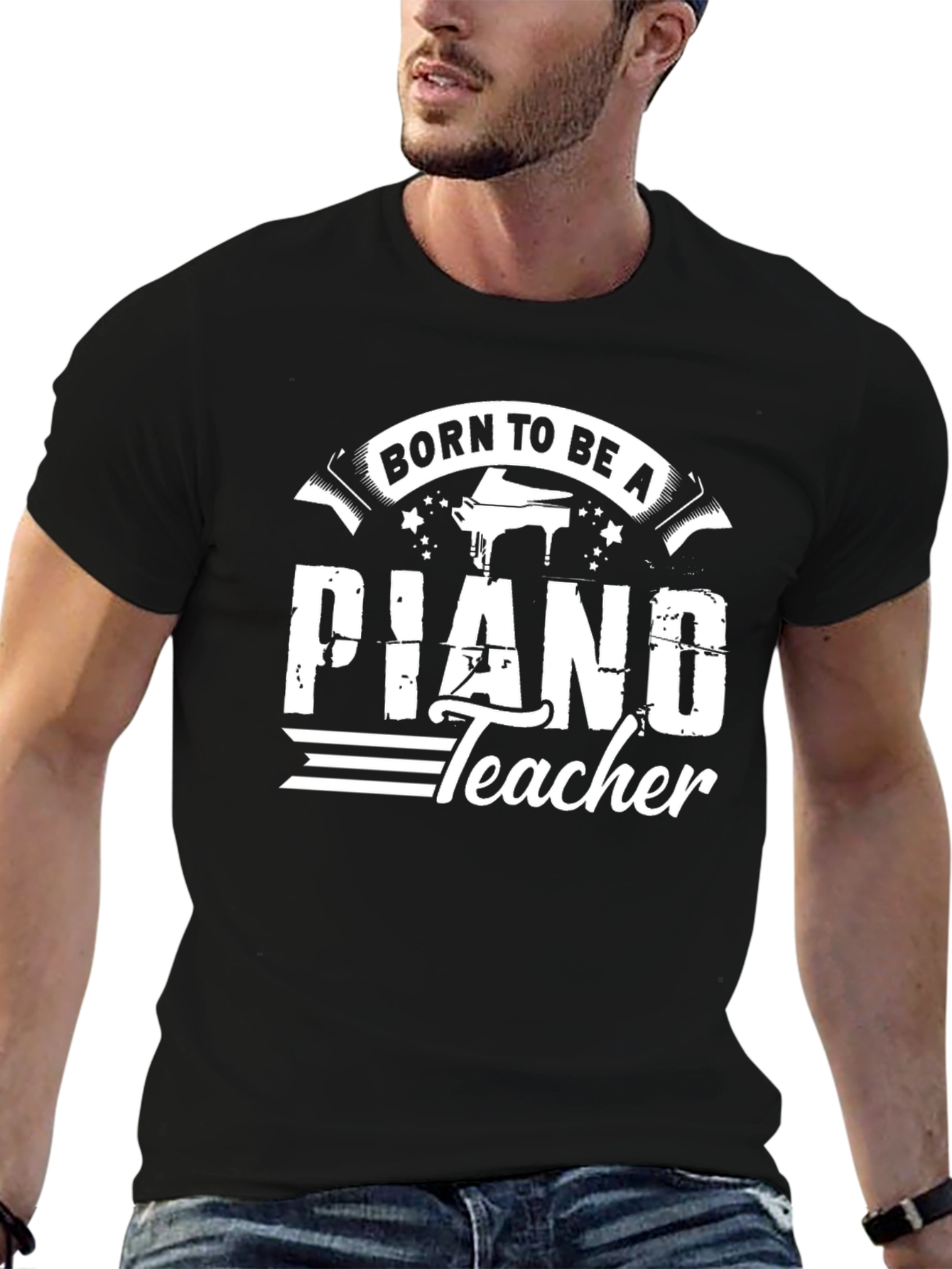 Black Born To Be A Piano Teacher Black T-Shirt view 6