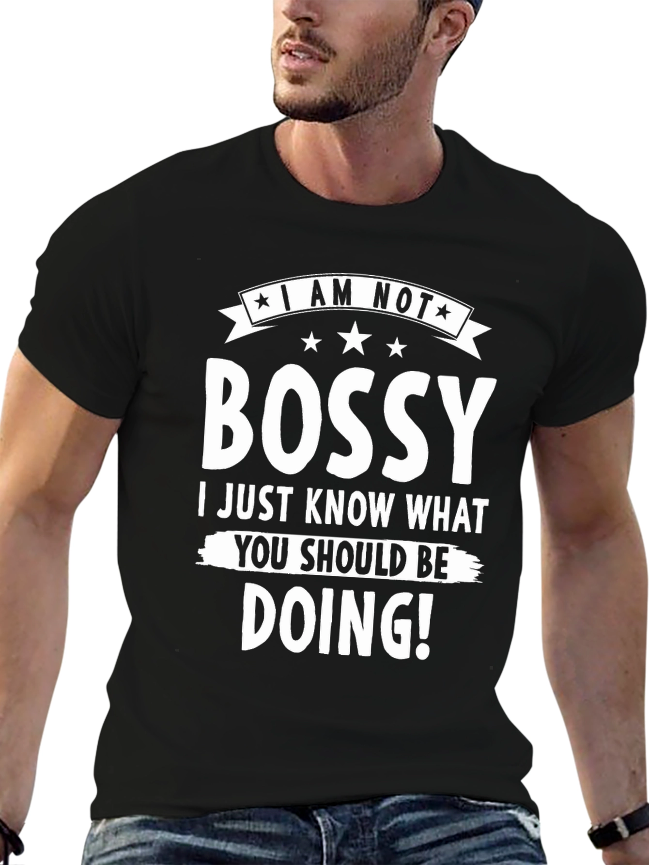 Black Funny "I Am Not Bossy" Graphic T-Shirt view 6