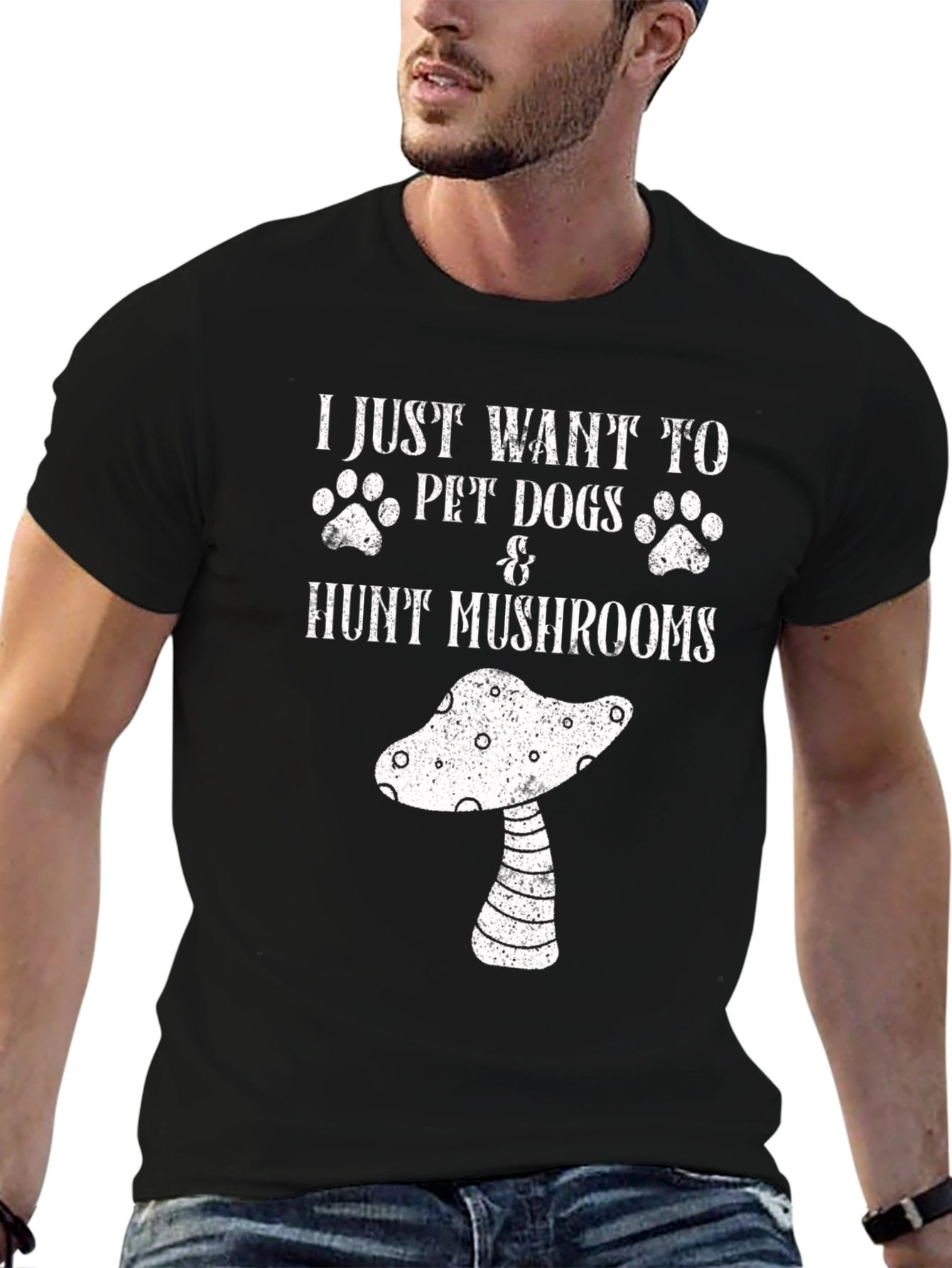 Black Dog & Mushroom Lover T-Shirt - Fun Graphic Tee view 6
