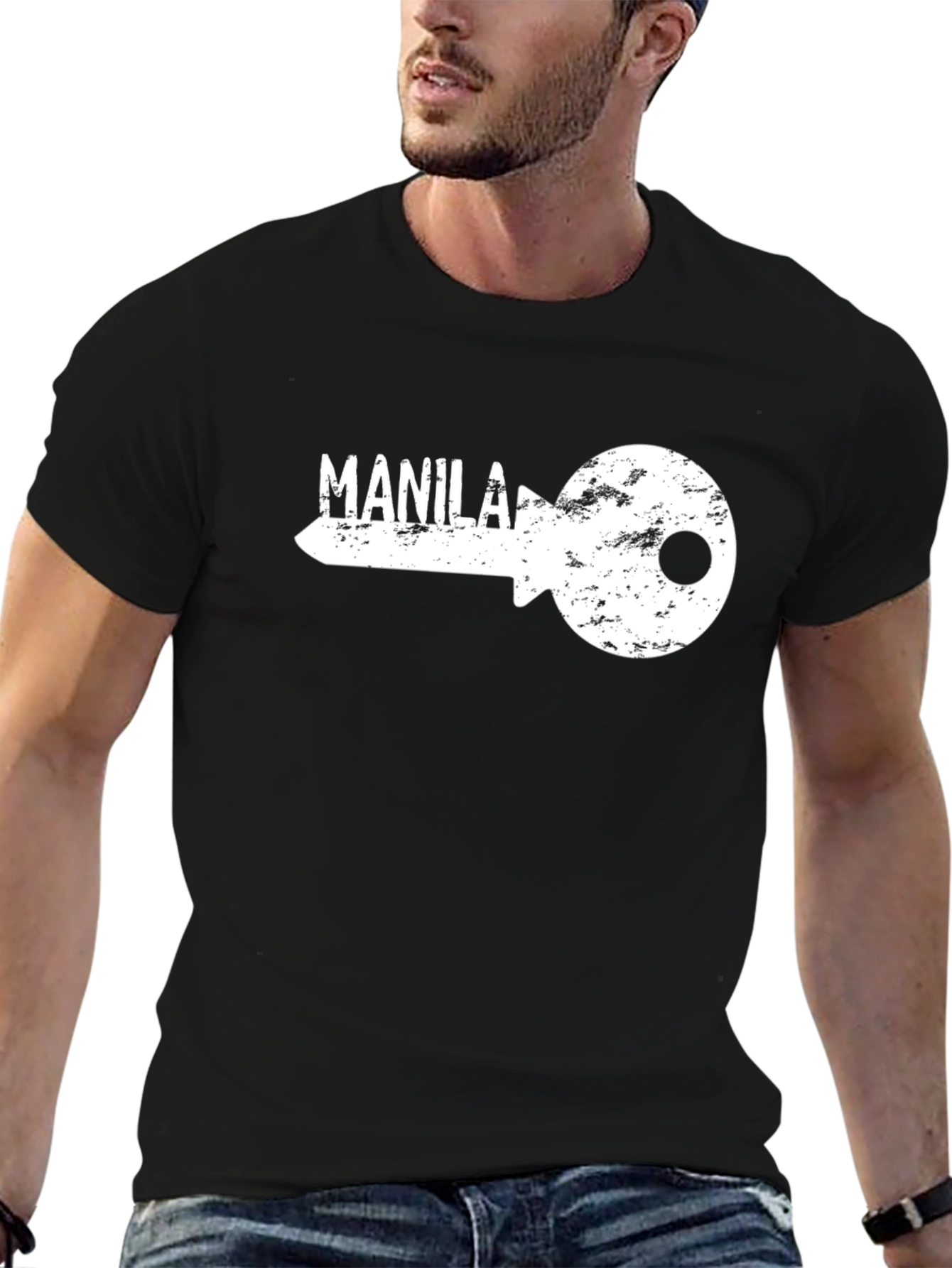 Black Manila Key Graphic T-Shirt - Black Crew Neck Tee view 6