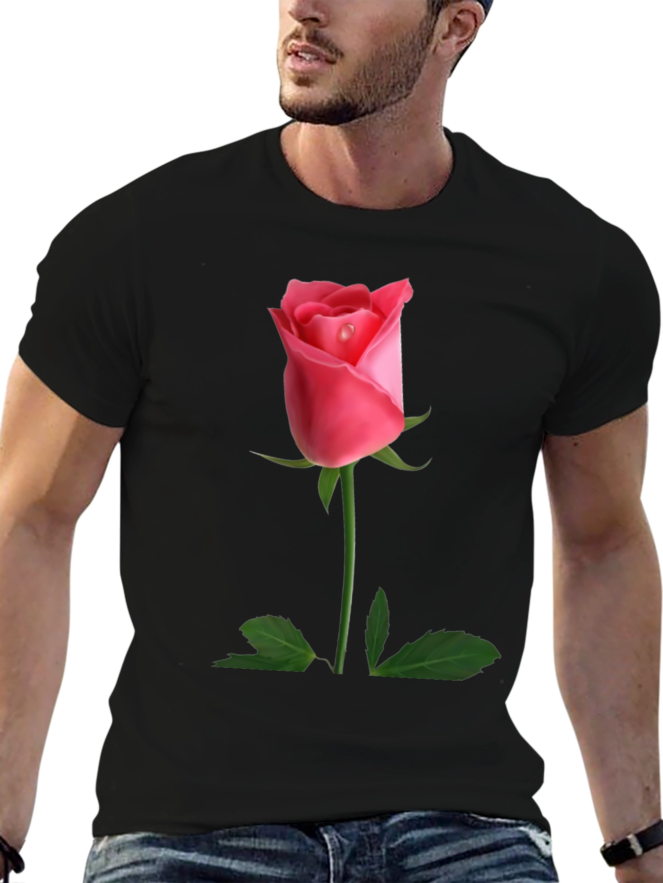 Black Rose Graphic Tee - Classic Black Cotton Blend view 6