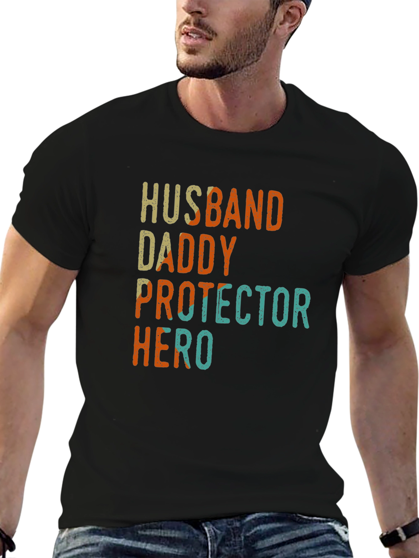 Black Husband Daddy Protector Hero Graphic T-Shirt view 6