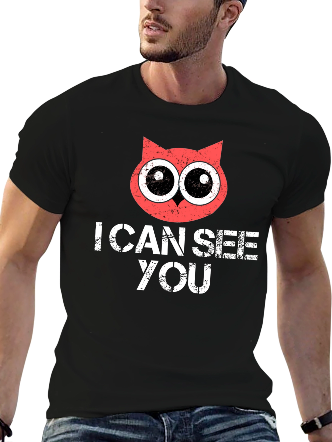 Black I Can See You Owl T-Shirt view 6