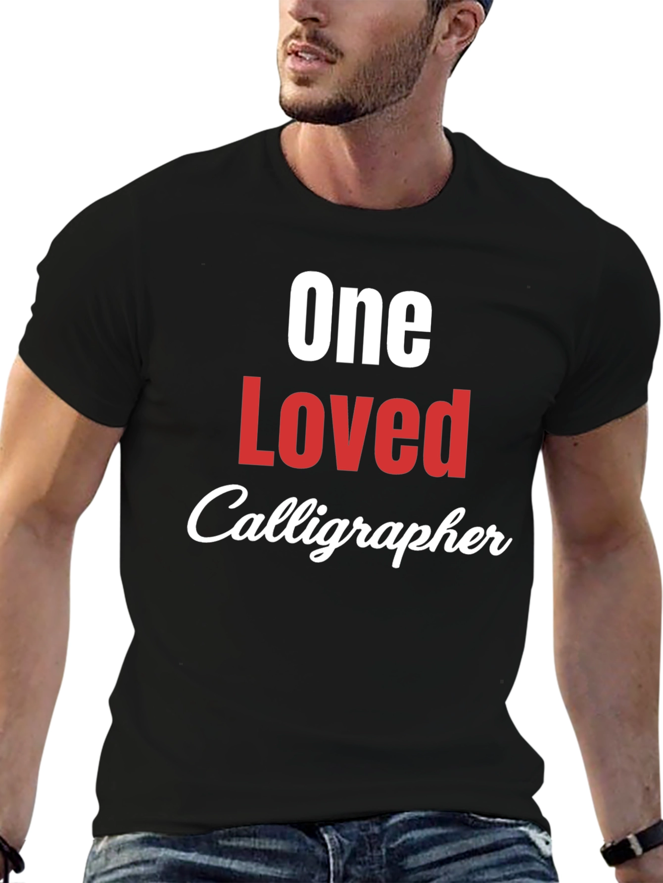 Black One Loved Calligrapher Graphic T-Shirt view 6