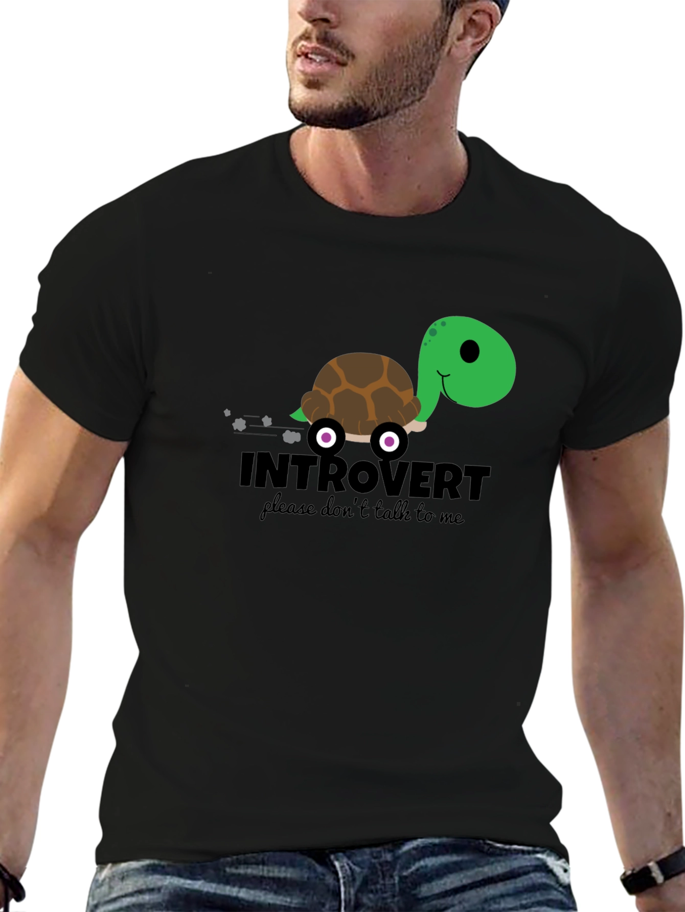 Black Introvert Turtle T-Shirt - Funny Graphic Tee view 6