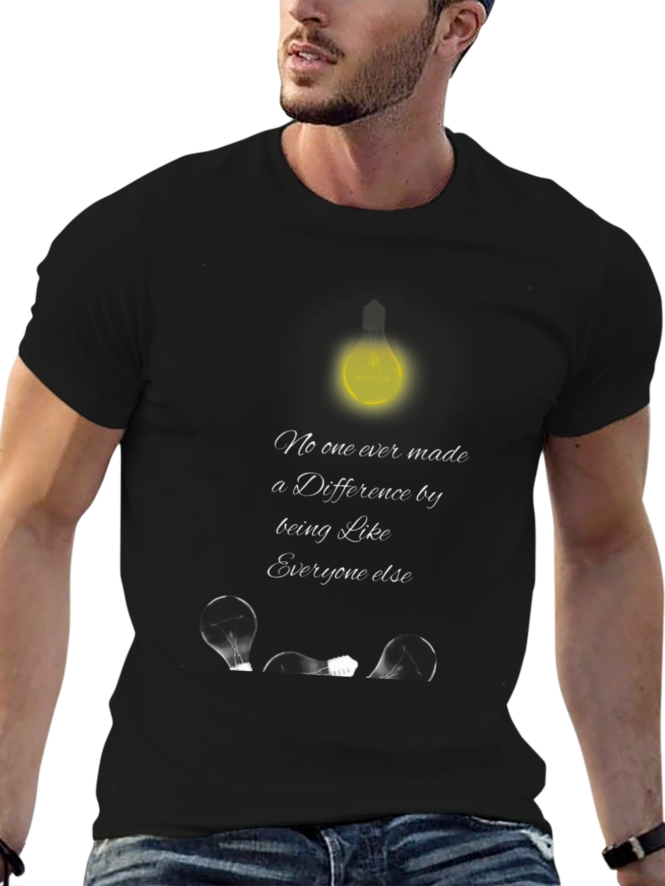 Black Inspirational T-Shirt: Be the Light, Be Different view 6