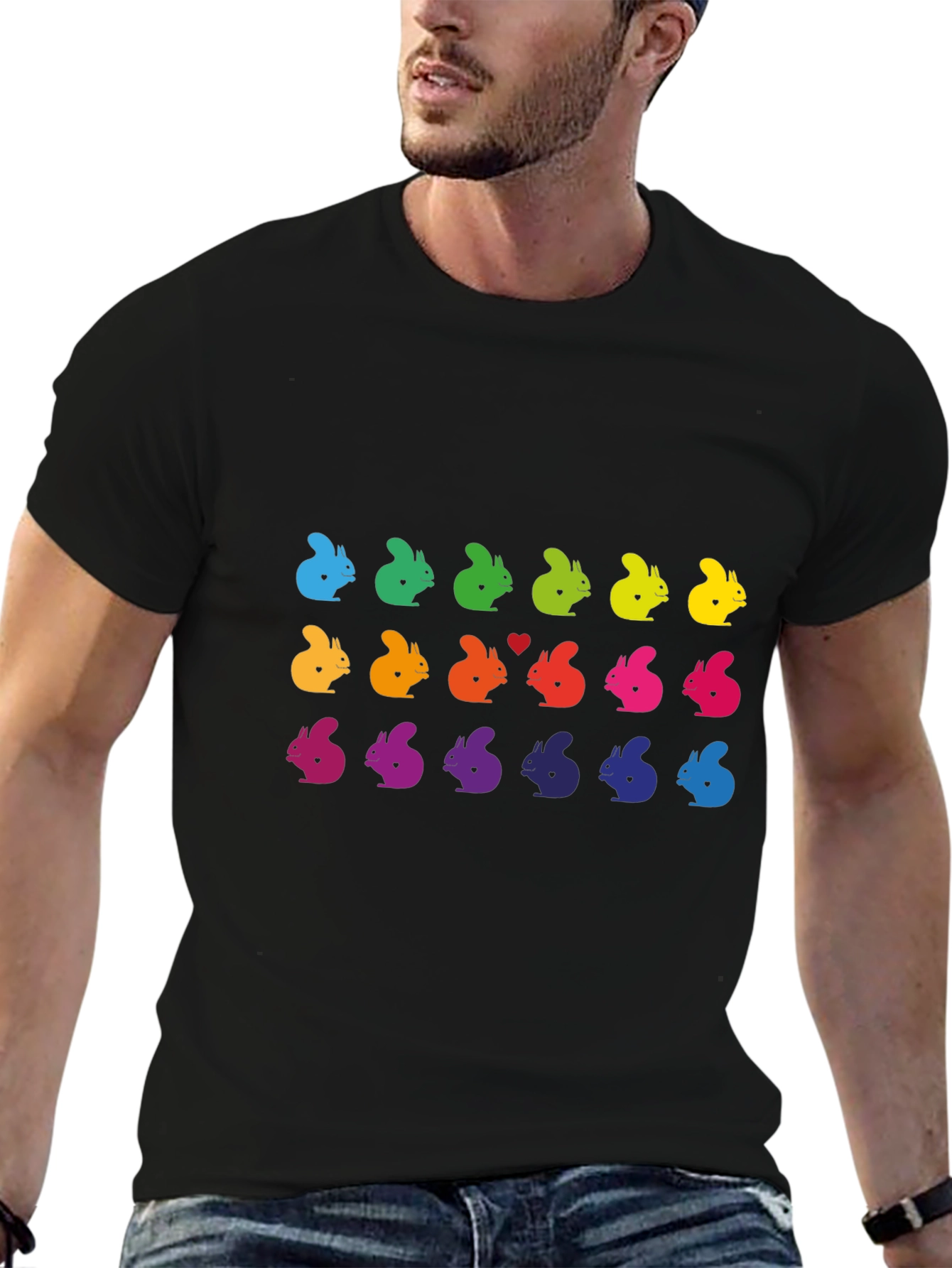 Black Rainbow Squirrel Pattern Black T-Shirt view 6