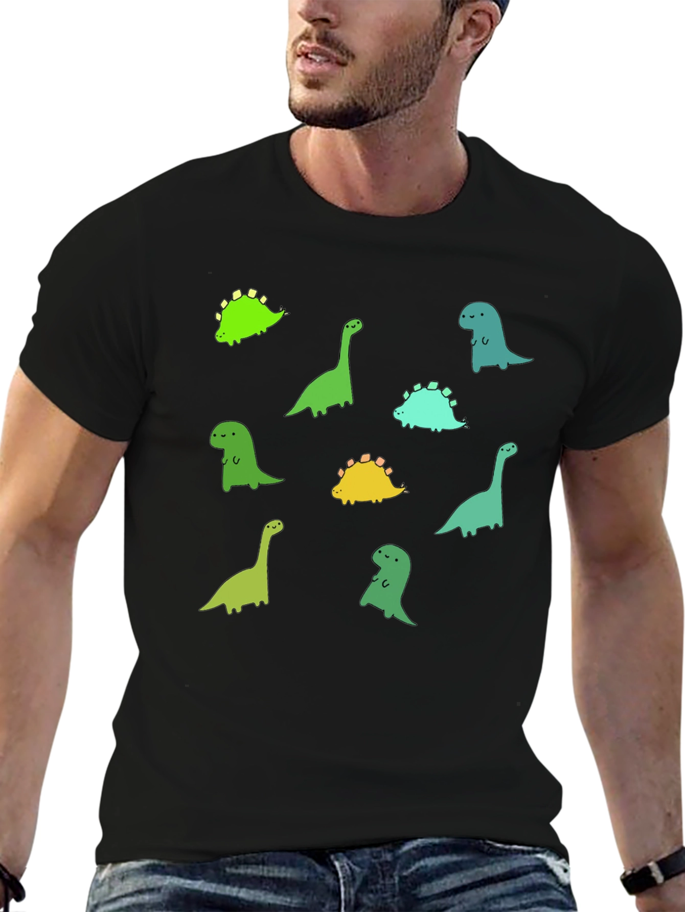 Black Cute Dinosaur Print Black T-Shirt view 6
