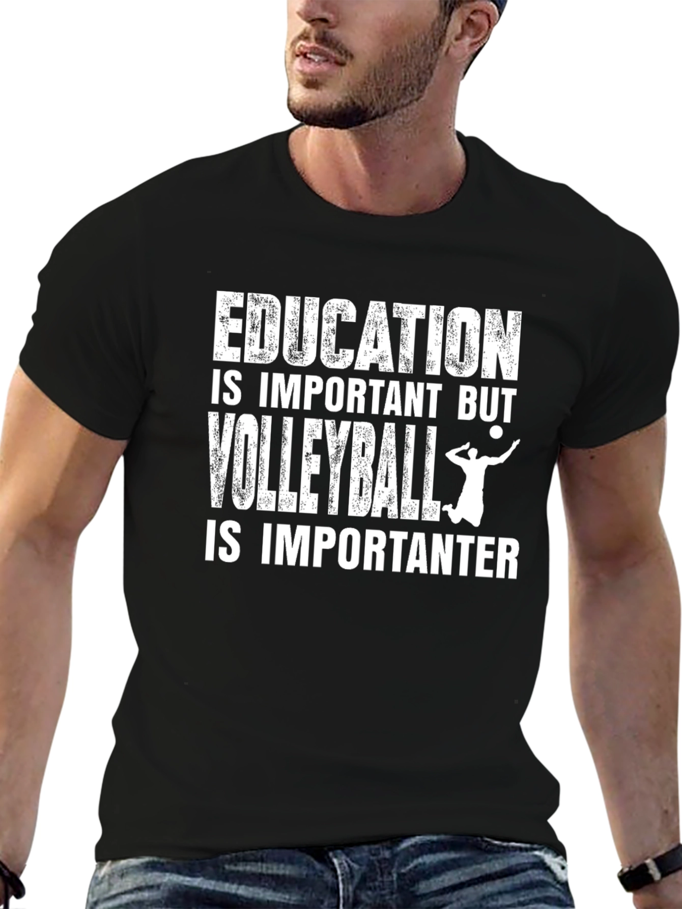 Black Volleyball Lover T-Shirt - Education is Important Humor Tee view 6