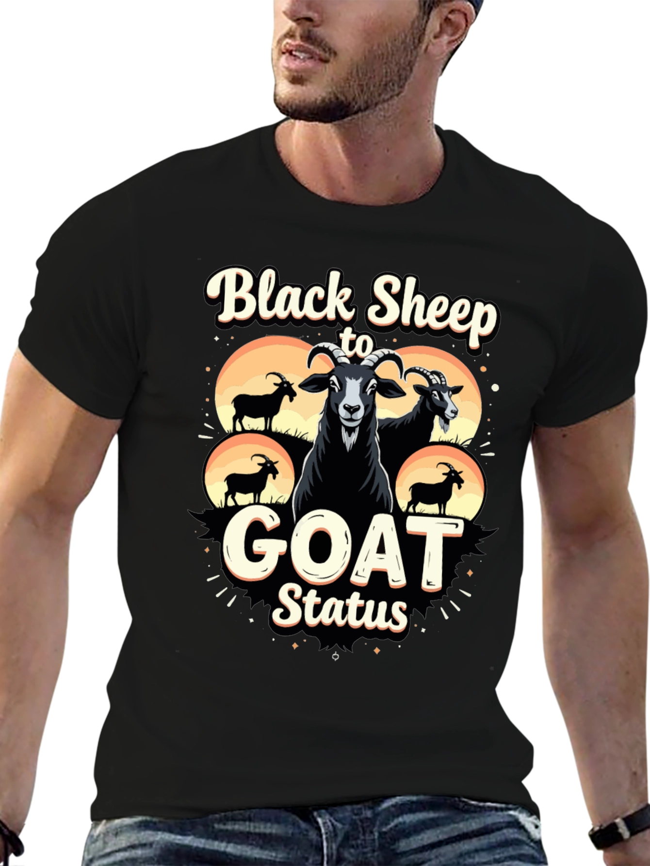 Black Black Sheep to Goat Status Graphic Tee view 6