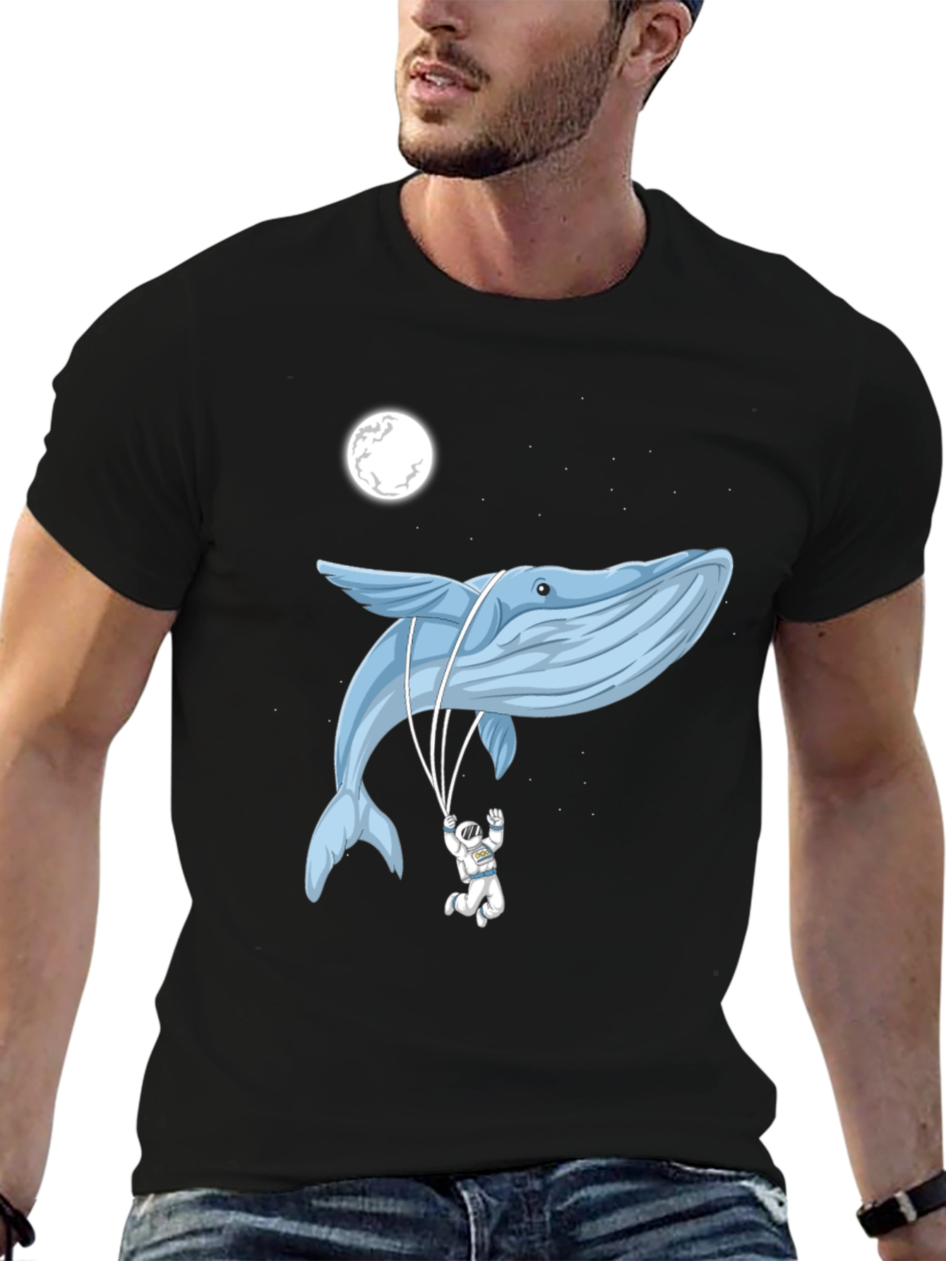 Black Whimsical Whale & Astronaut Graphic Tee view 6