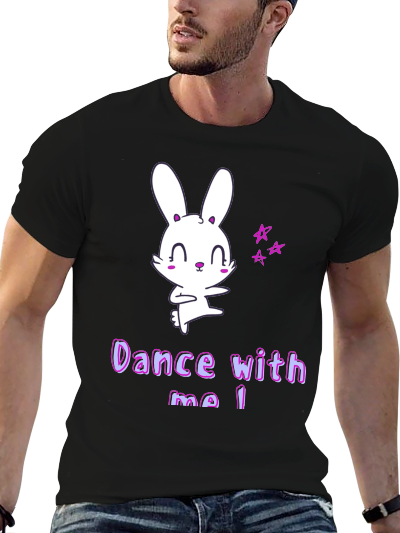 Black Cute Cartoon Bunny Dance With Me T-Shirt view 6