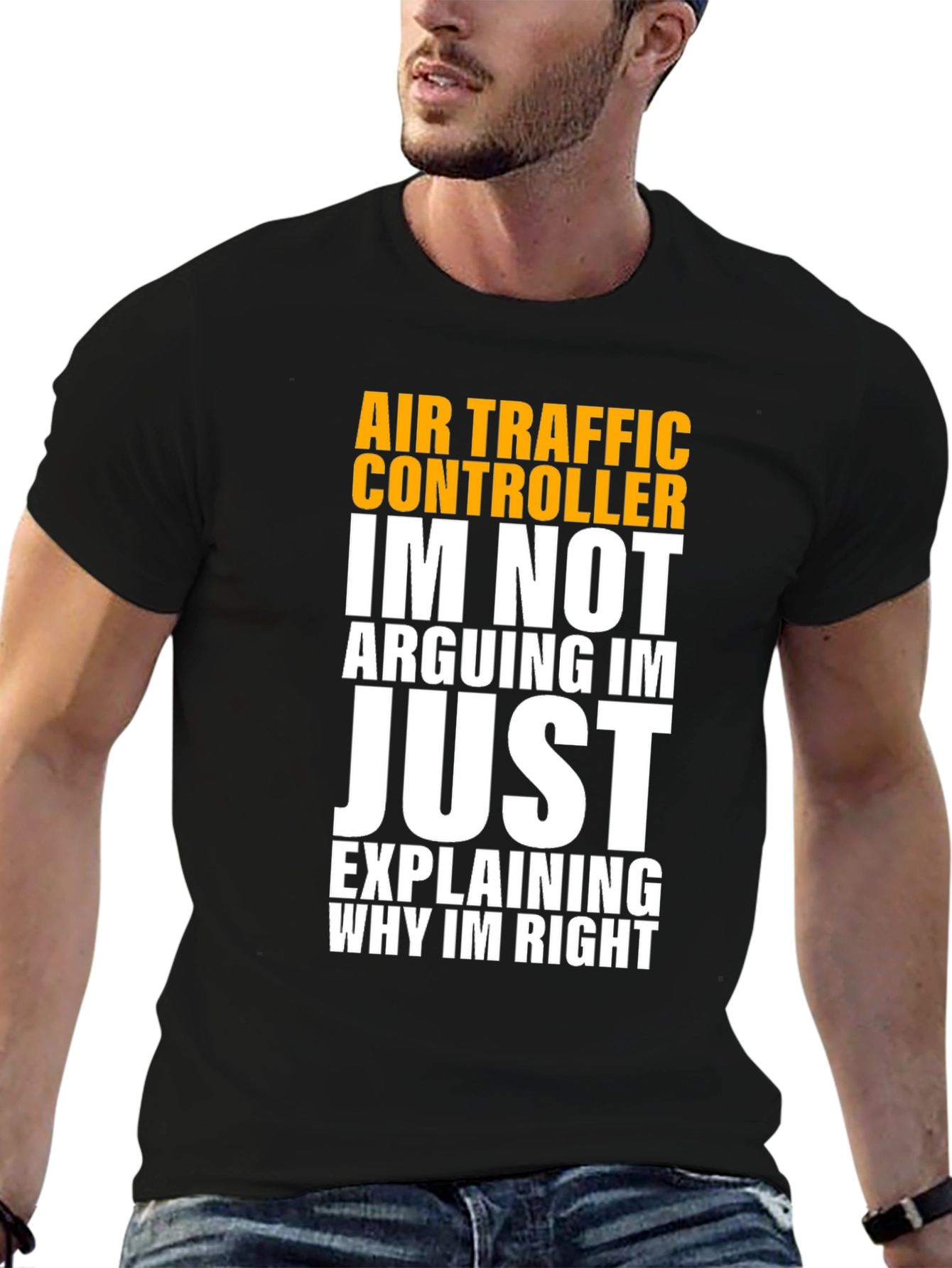 Black Air Traffic Controller Humor T-Shirt view 6