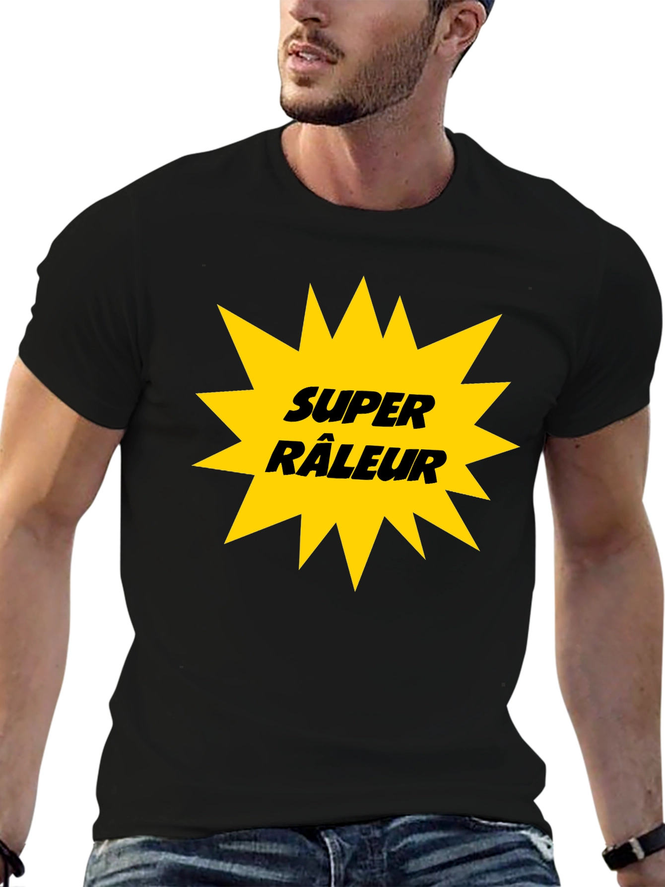 Black Super Râleur Graphic Tee - Black Cotton T-Shirt view 6