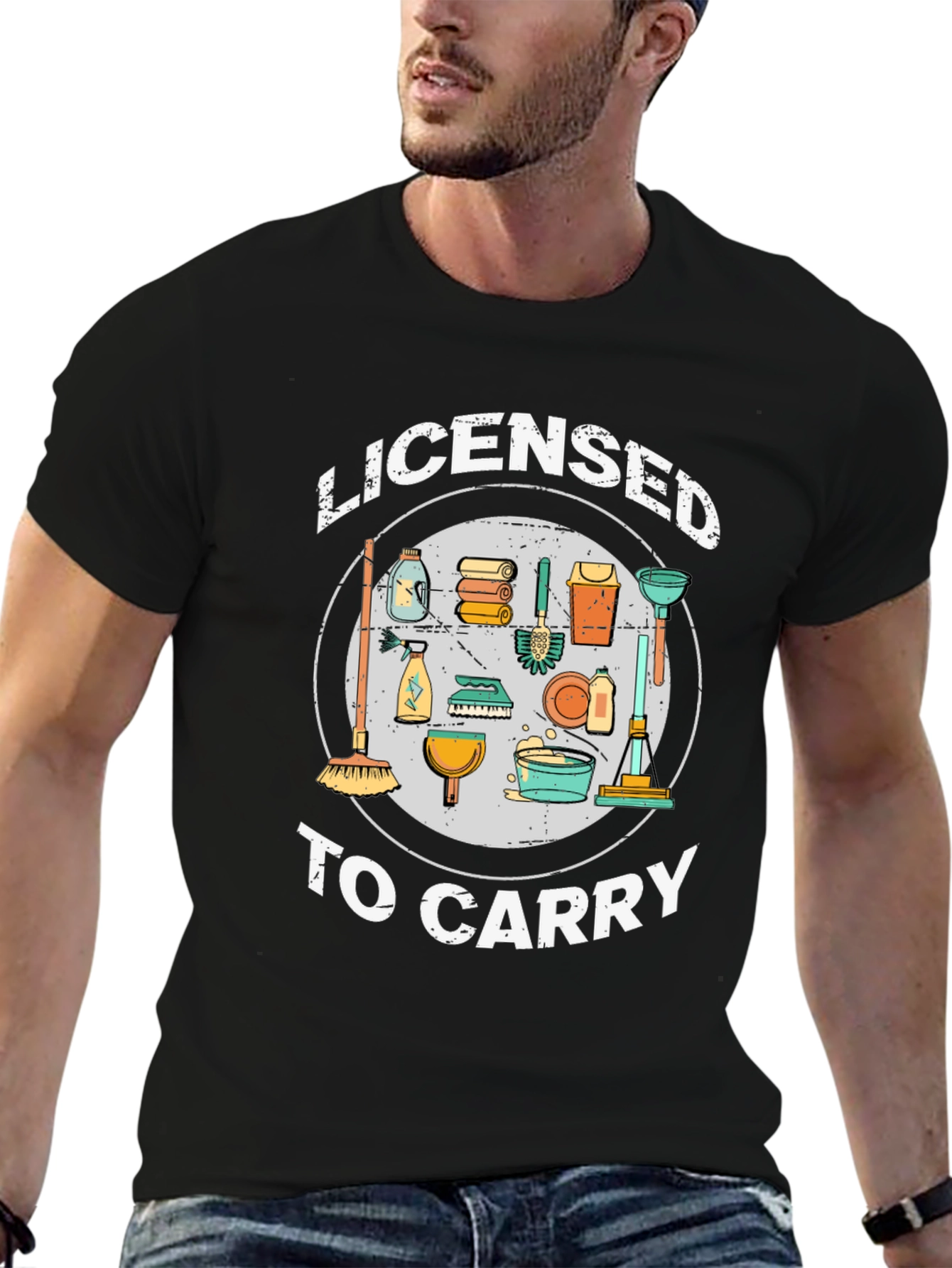 Black Licensed to Carry Cleaning Crew T-Shirt view 6