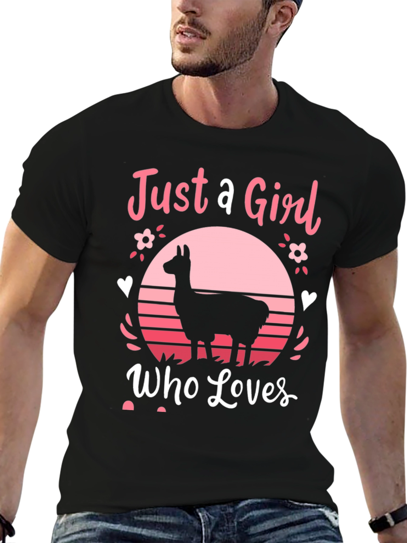 Black Just A Girl Who Loves Llamas T-Shirt view 6