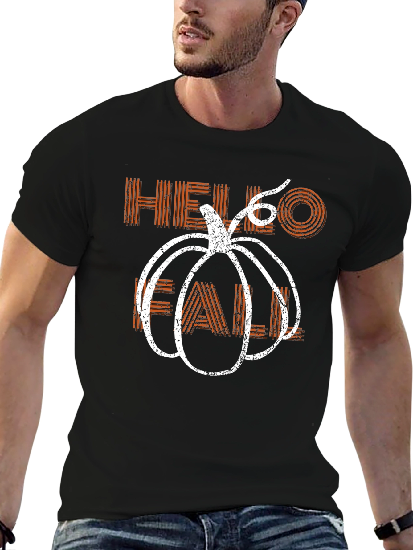 Black Hello Fall Pumpkin Graphic Tee - Trendy Autumn Apparel view 6