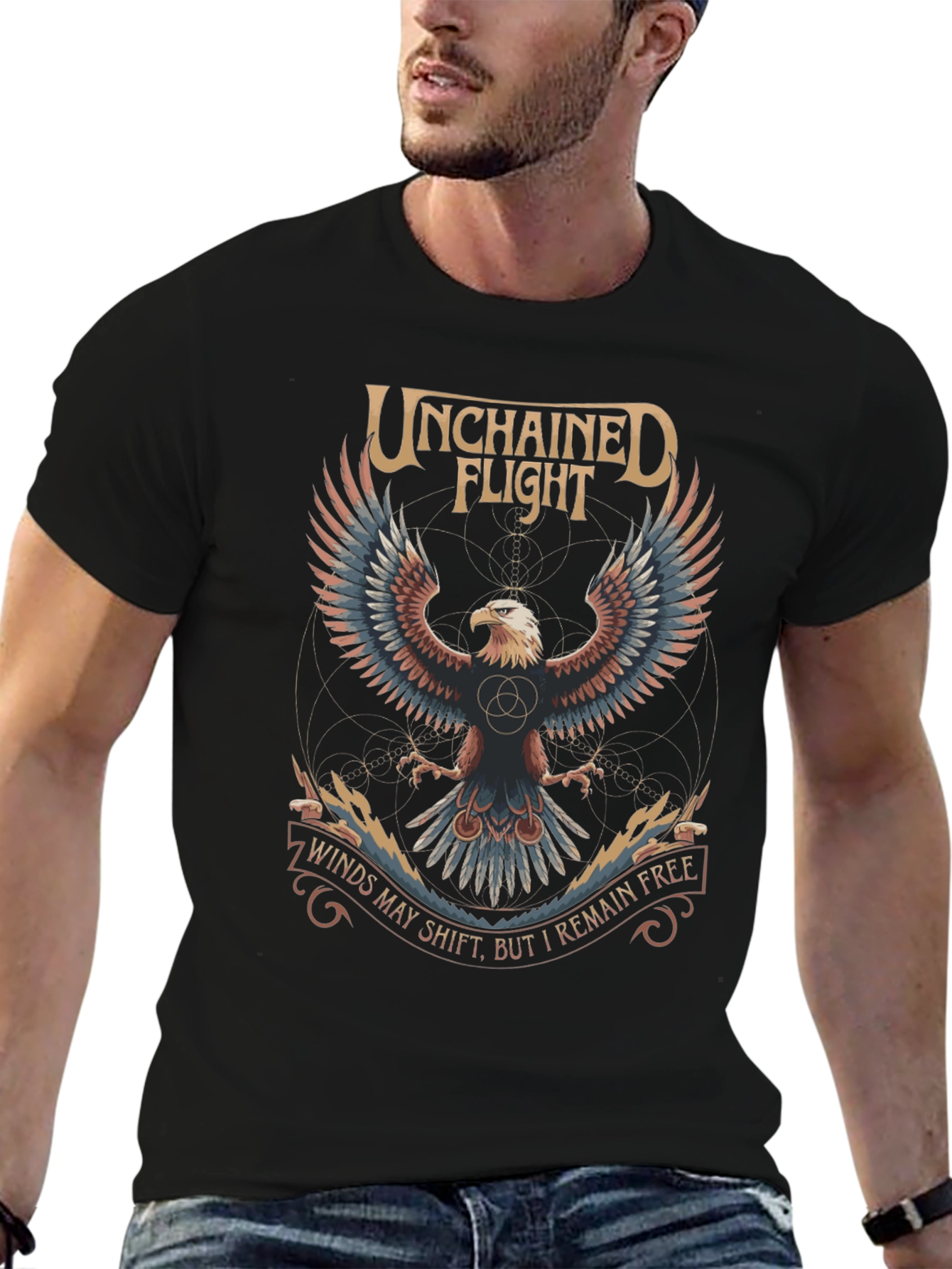 Black Unchained Flight Eagle Graphic Tee - Black view 6