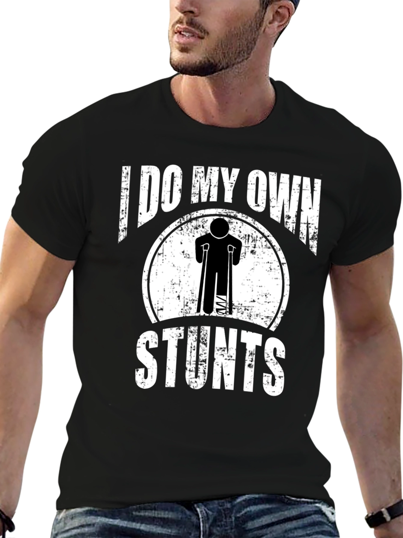 Black Funny Stuntman Injury Recovery T-Shirt view 6