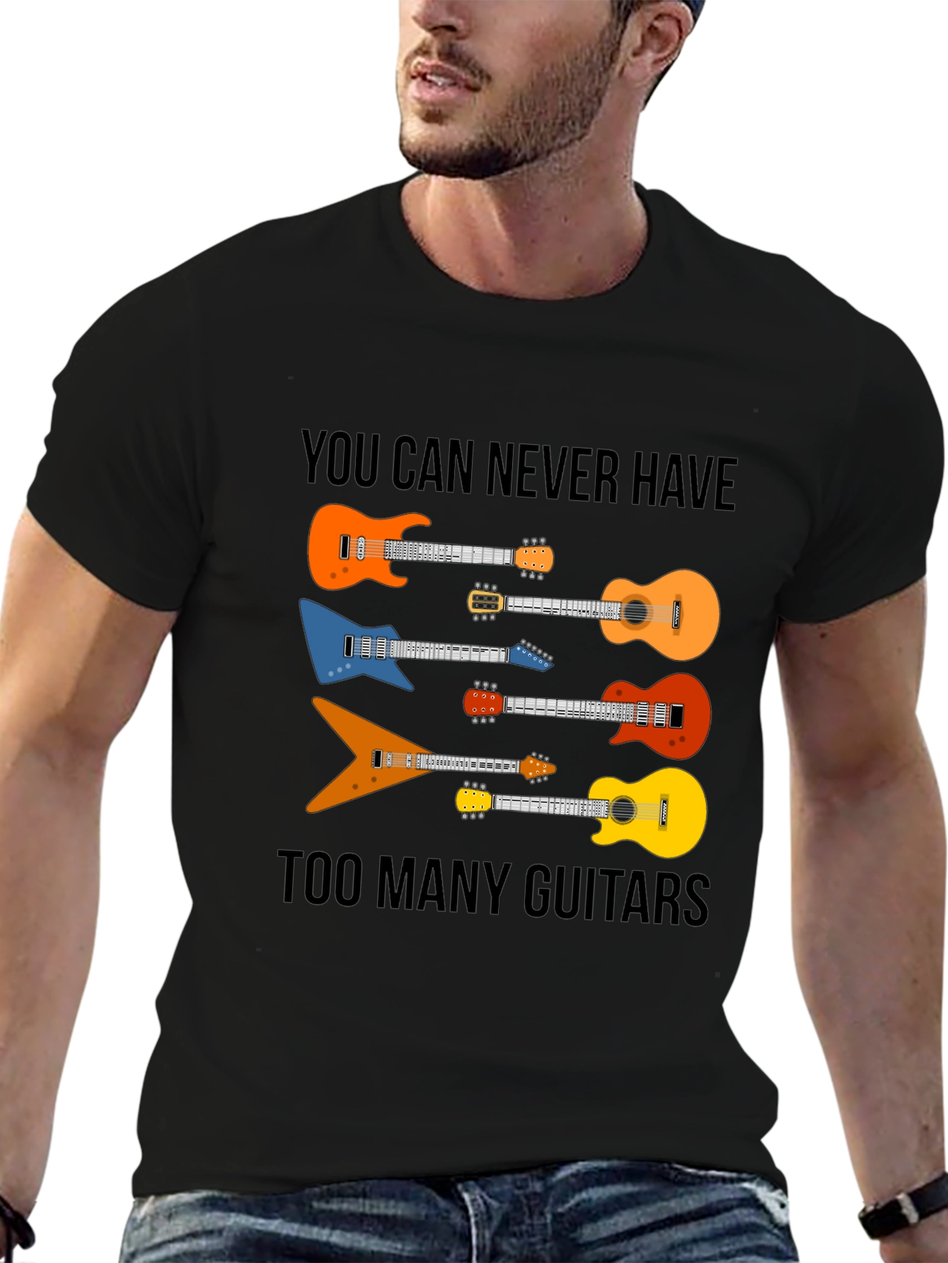 Black Guitar Lover T-Shirt - You Can Never Have Too Many Guitars view 6