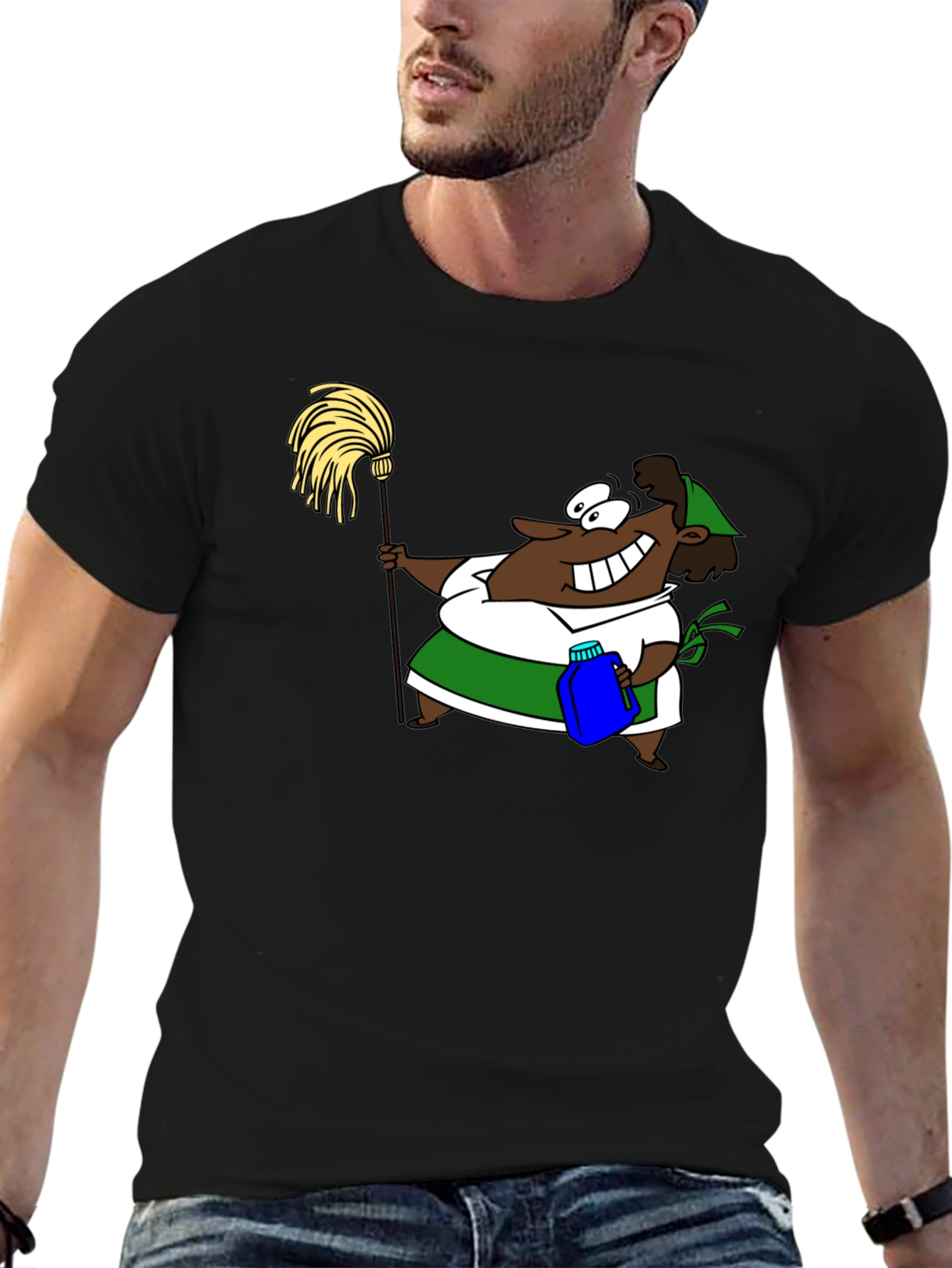 Black Cartoon Cleaning Lady Graphic Tee view 6