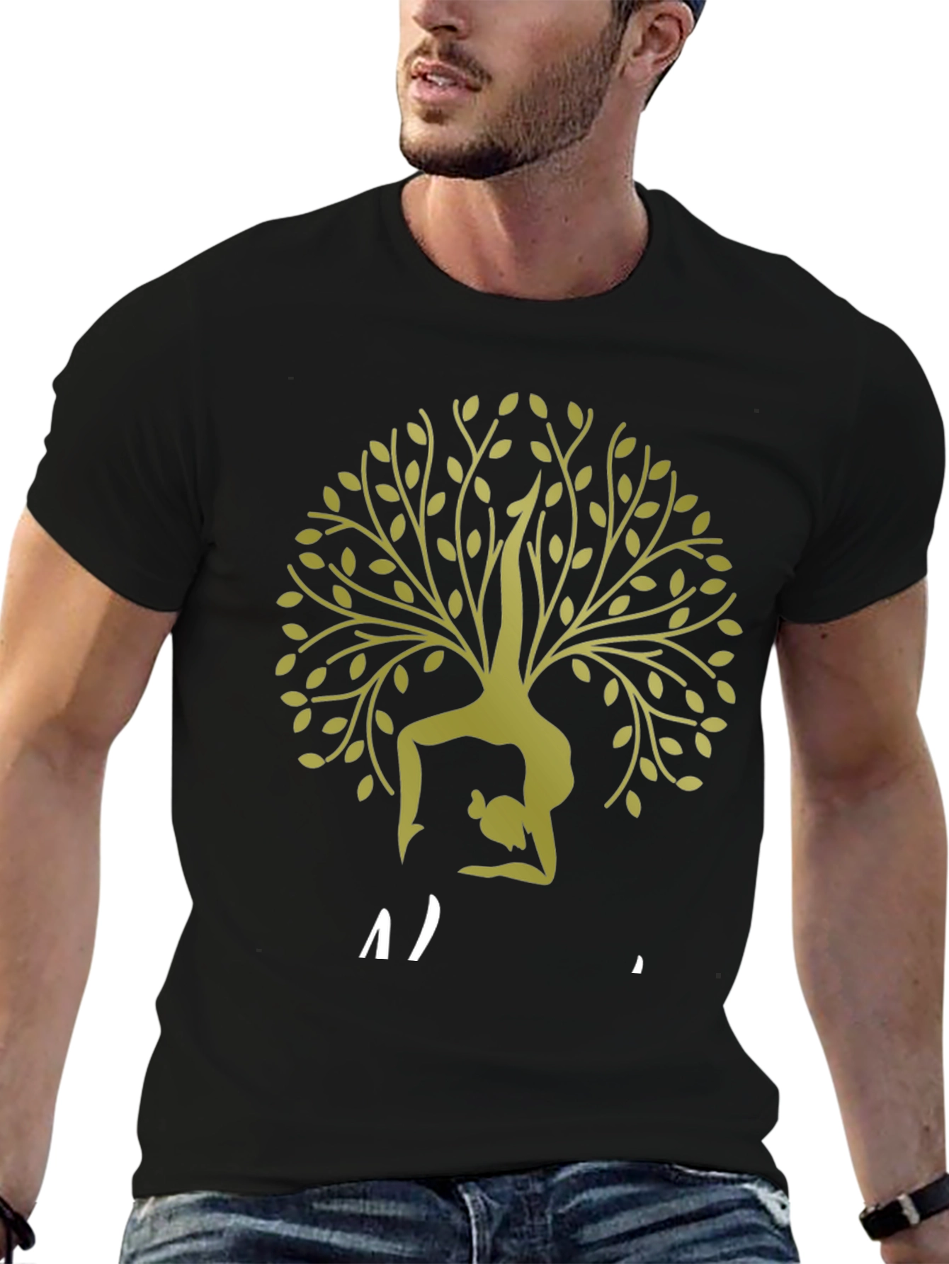 Black Yoga Tree T-Shirt - Black view 6