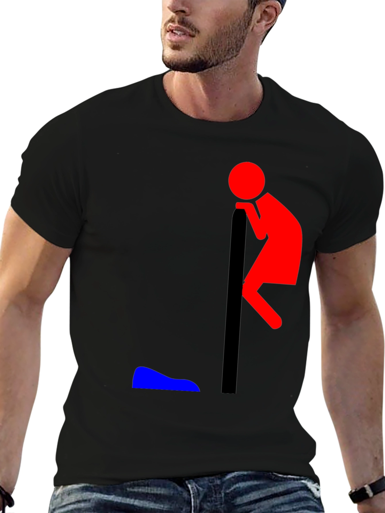 Black Funny Leaning Man Graphic T-Shirt view 6