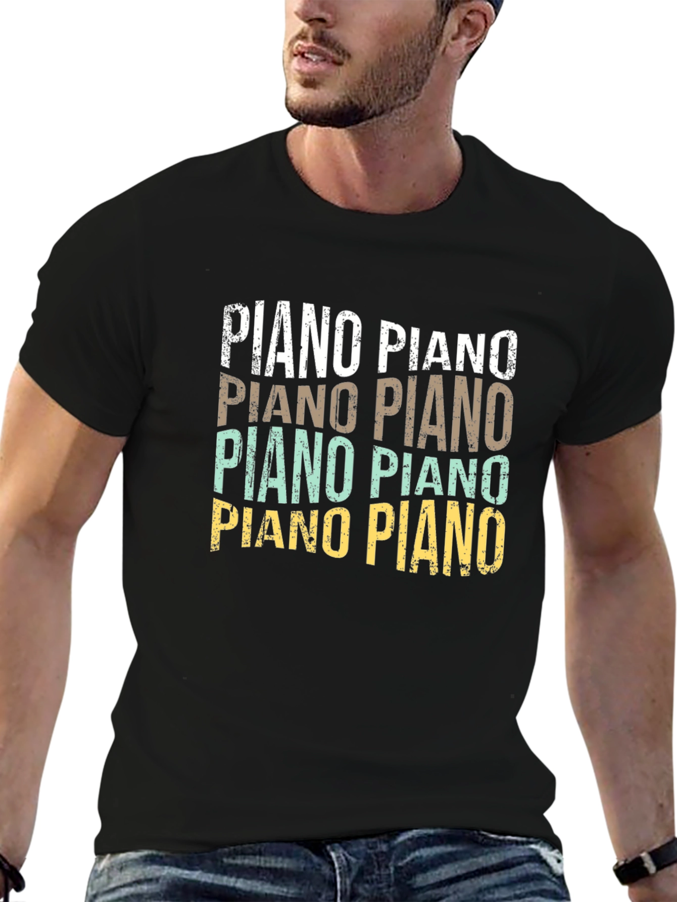 Black Piano Retro Style T-Shirt view 6