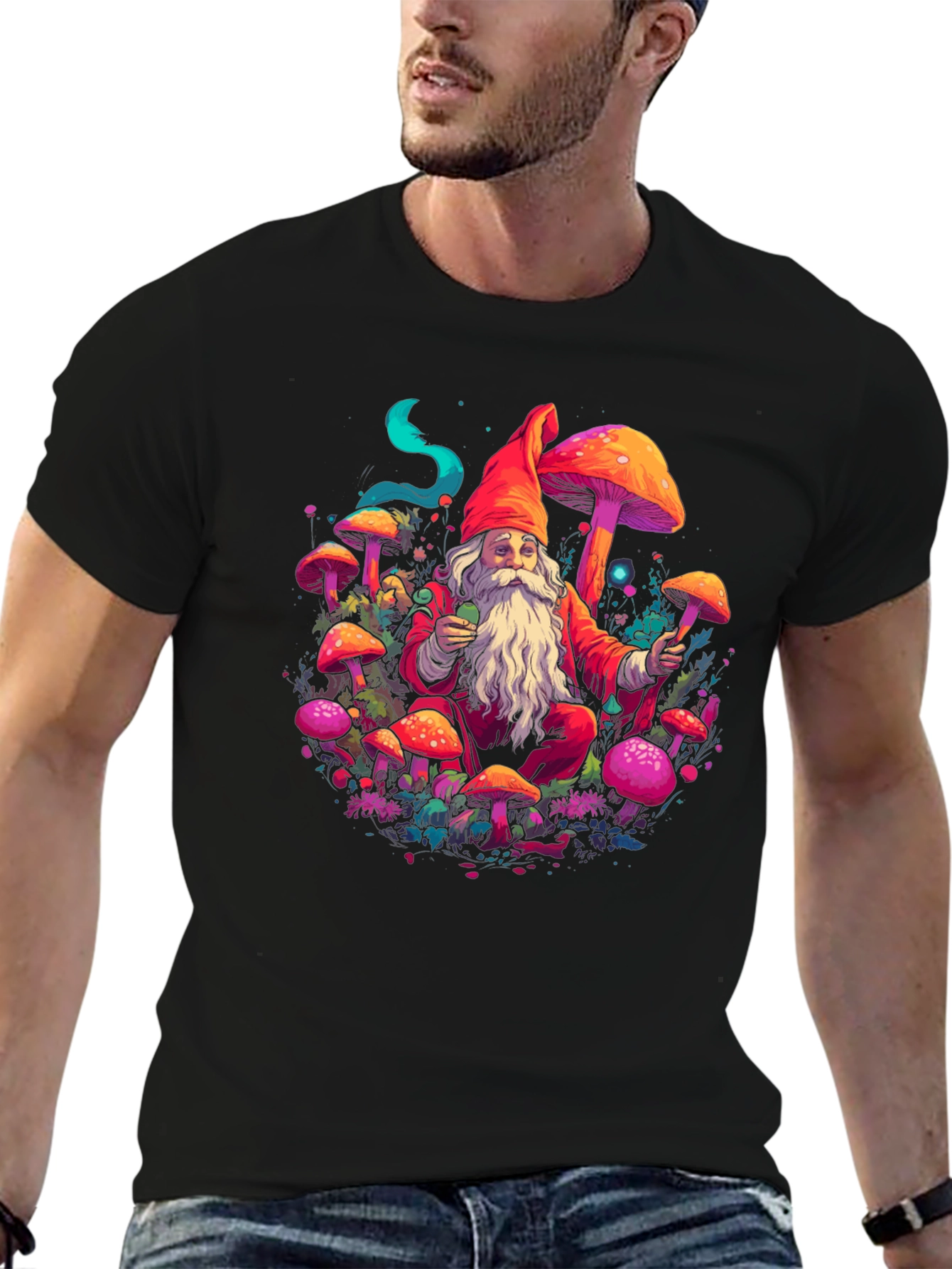 Black Mushroom Gnome Graphic Tee - Funky Design view 6
