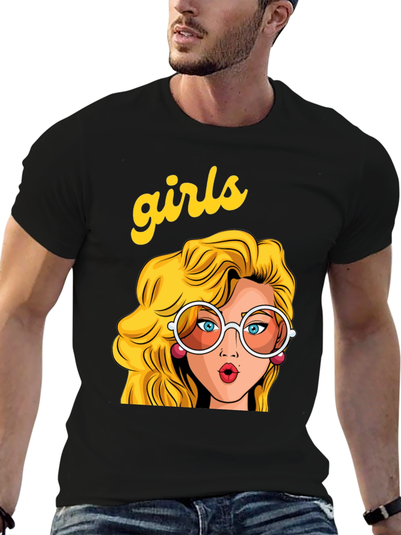 Black Retro 'Girls' Graphic Print Black T-Shirt view 6