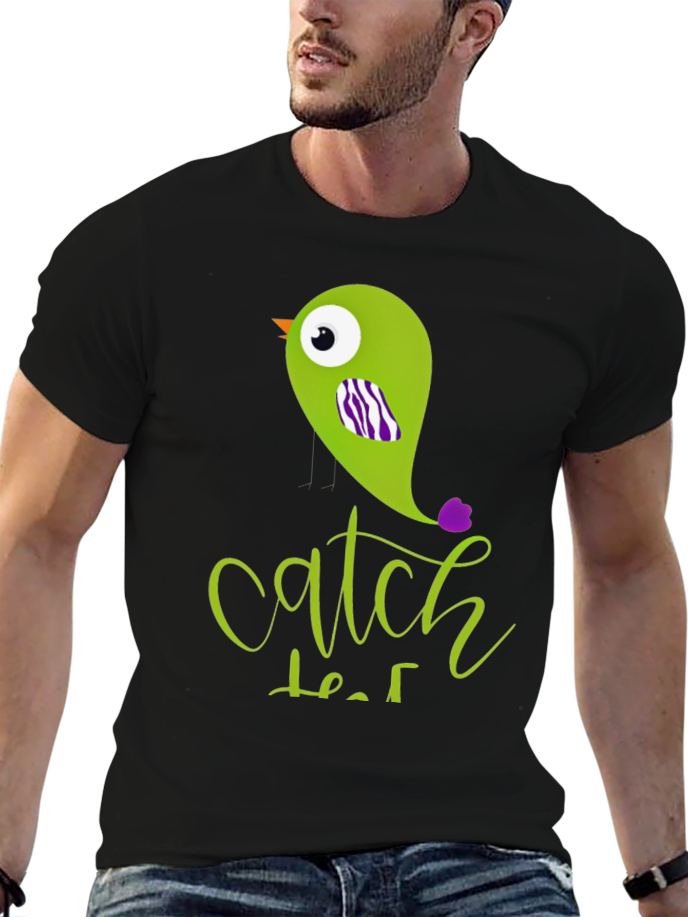 Black Catch That Bird Graphic Tee - Men's Black T-Shirt view 6